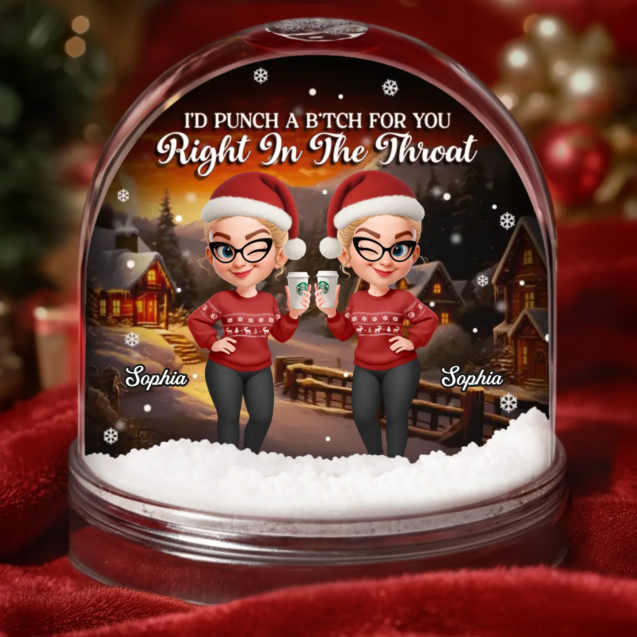 Custom Acrylic Snow Globe - Personalized Best Friend Christmas Birthday Gifts For Women, Besties, Sisters, BFF - Twinkling Nights With My Crew - Robaser