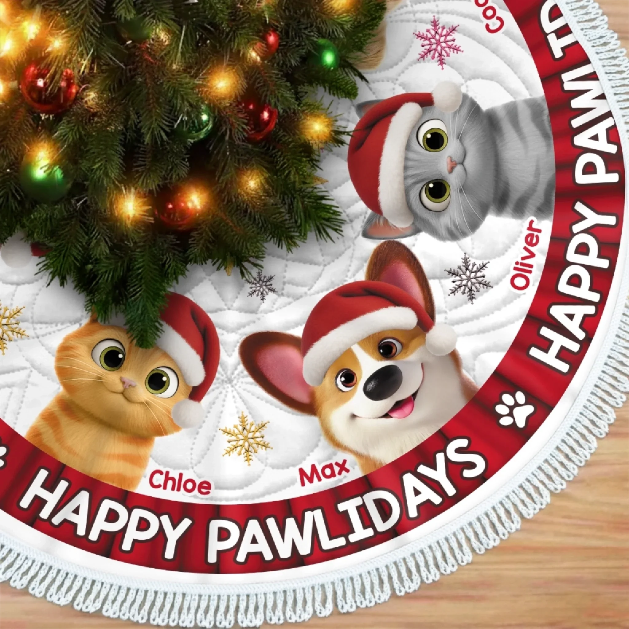 Custom Tree Skirt - Personalized Christmas Birthday Gifts For Dog Cat Lovers, Dog Dad And Mom, Cat Owners - Sleighing The Pawliday Spirit - Robaser