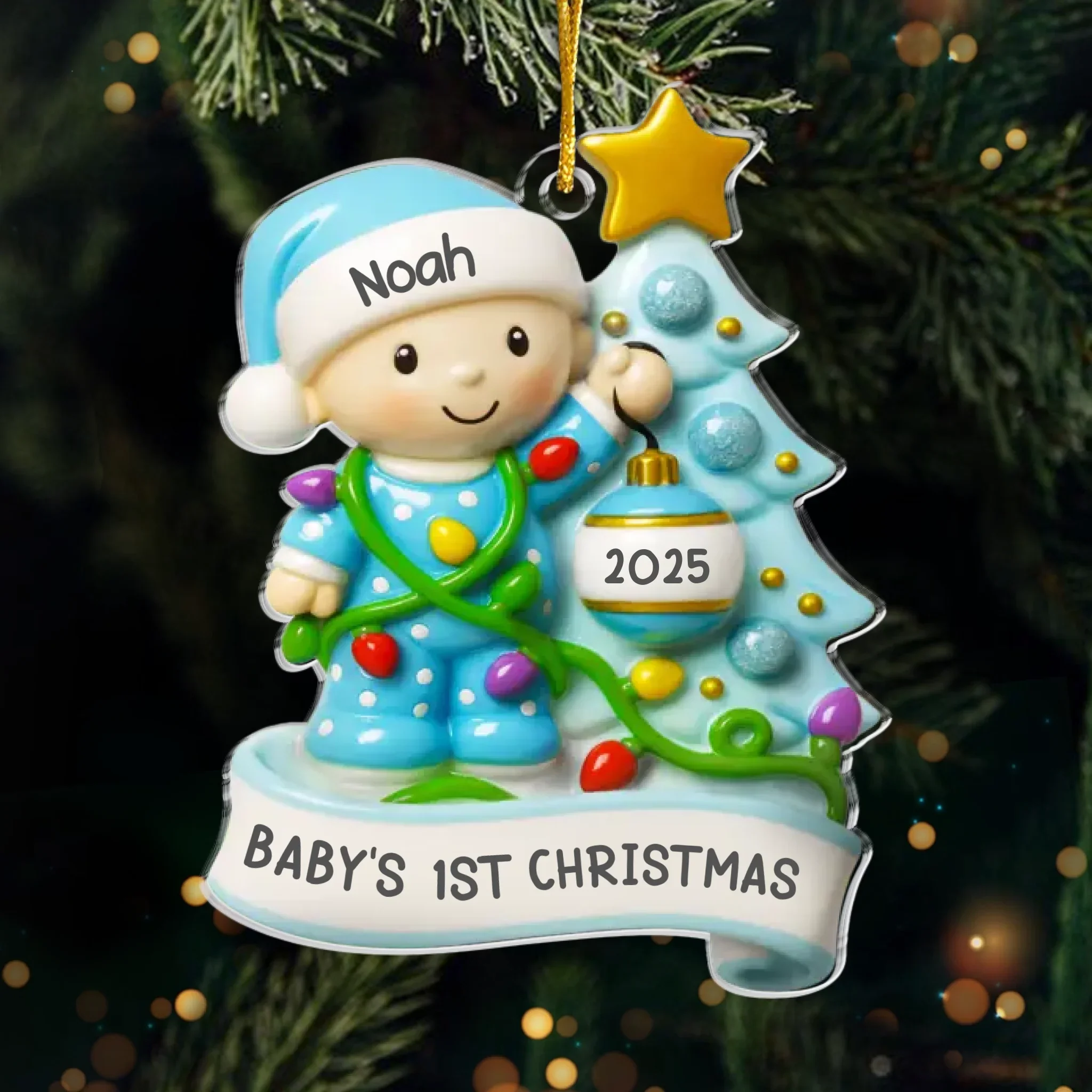 Custom First Christmas Acrylic Ornament - Personalized Christmas Baby Shower, Gender Reveal Gifts For New Moms, New Dads, New Parents - Tiny Snowflake Big Miracle - Robaser