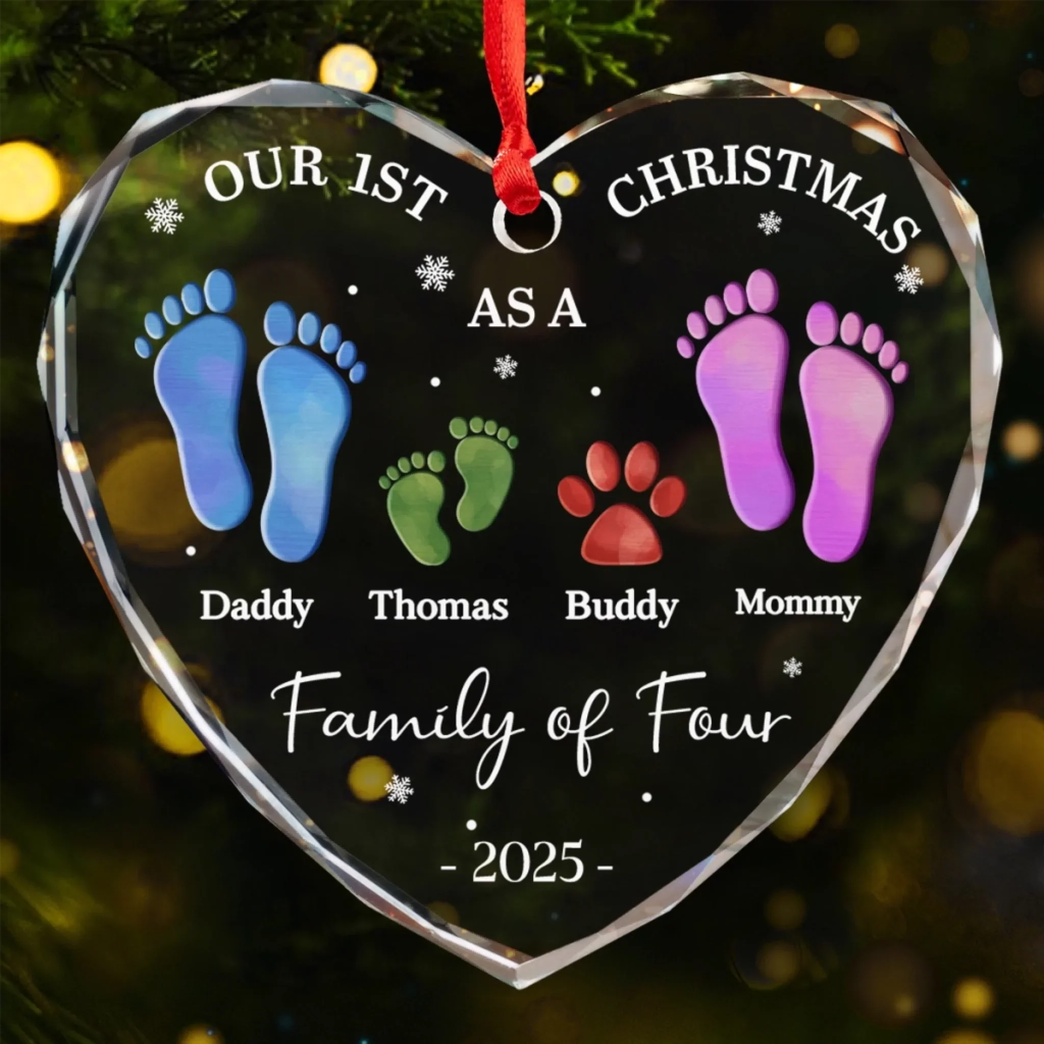 Custom Heart Glass Ornament - Personalized Christmas Birthday Gifts For Mom, Dad, Kids - Our First Christmas Together - Robaser