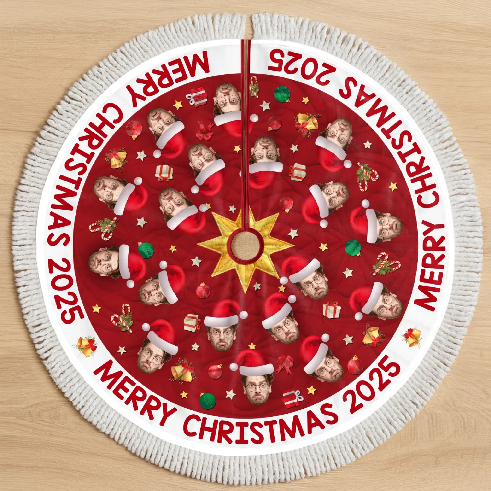 Custom Photo Tree Skirt - Personalized Christmas Birthday Gifts For Family, Dog Cat Lovers - Festive Faces, Furry Places - Robaser