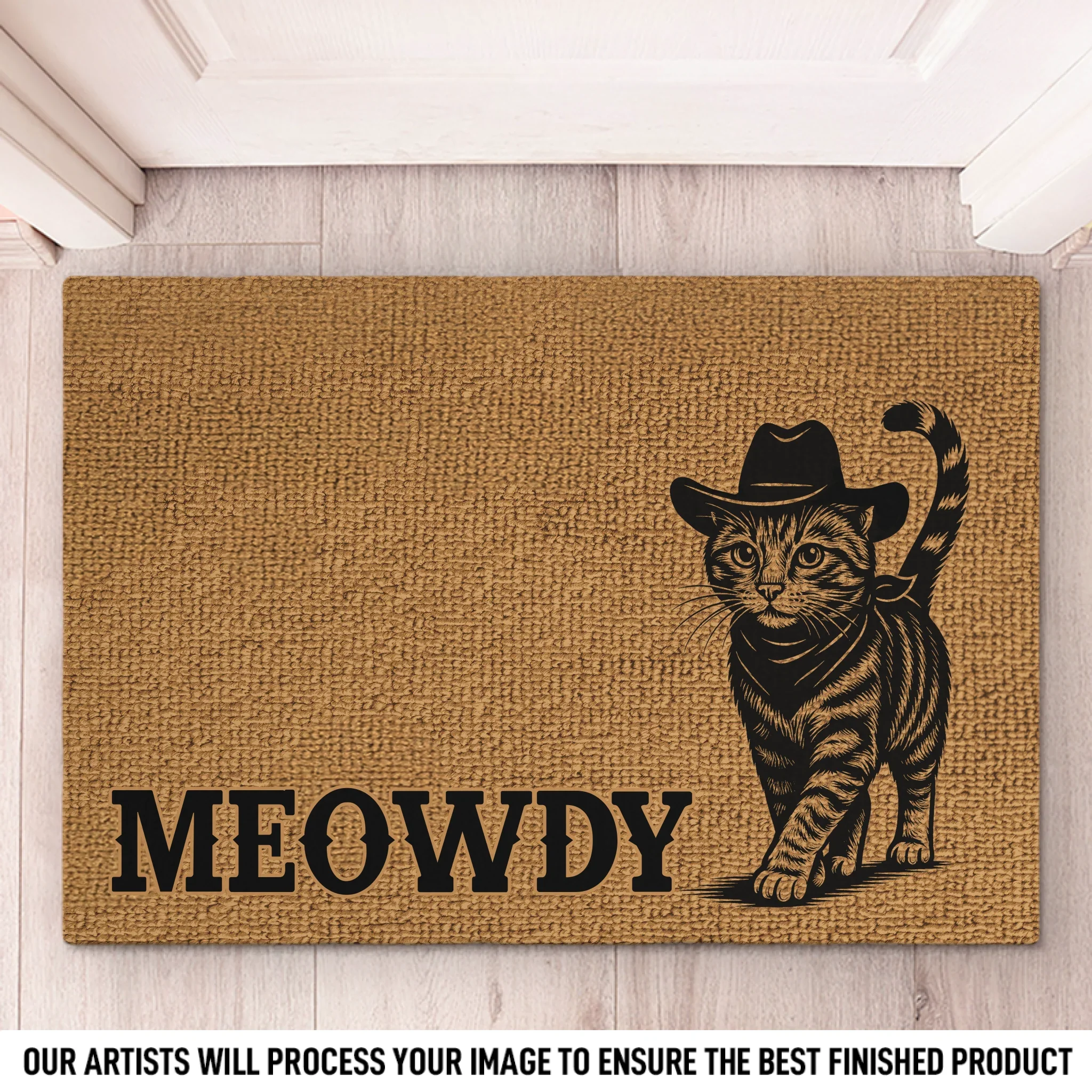 Custom Photo Home Decor Decorative Mat - Personalized Birthday Gifts For Cat Lovers, Cat Mom And Dad - Home Of The Cowboy Cat - Robaser