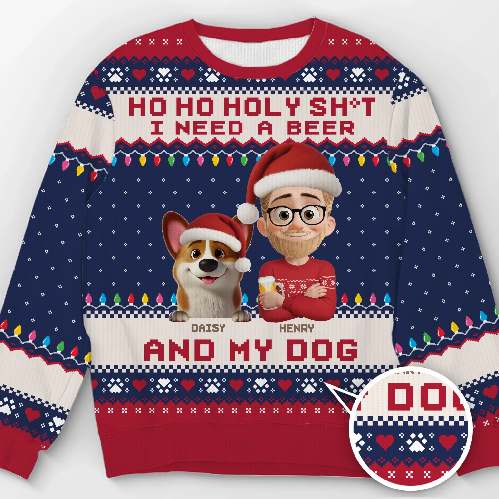 Custom Unisex Ugly Sweatshirt - Personalized  Christmas Birthday Gifts For Dog Lovers, Dog Dad And Mom - Santa  s Drinking Buddy - Robaser