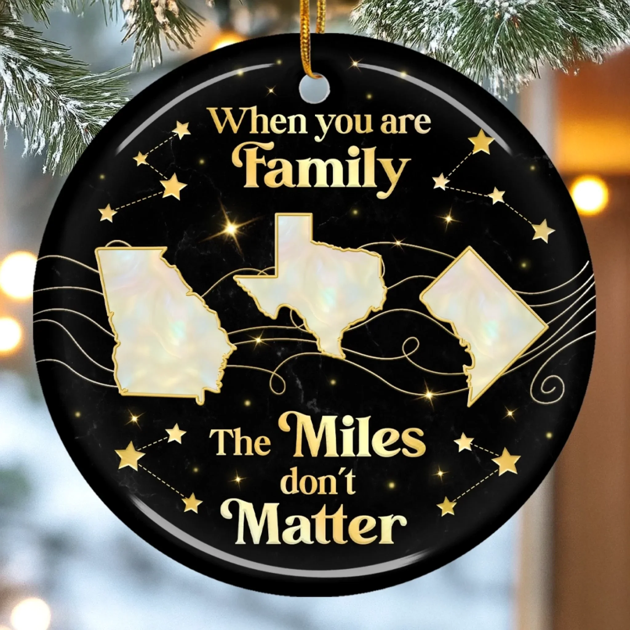 Custom Long Distance Ceramic Ornament - Personalized Christmas Birthday Gifts For Mom, Dad, Brother, Sister, Kids - Distance Fades Where Hearts Connect - Robaser