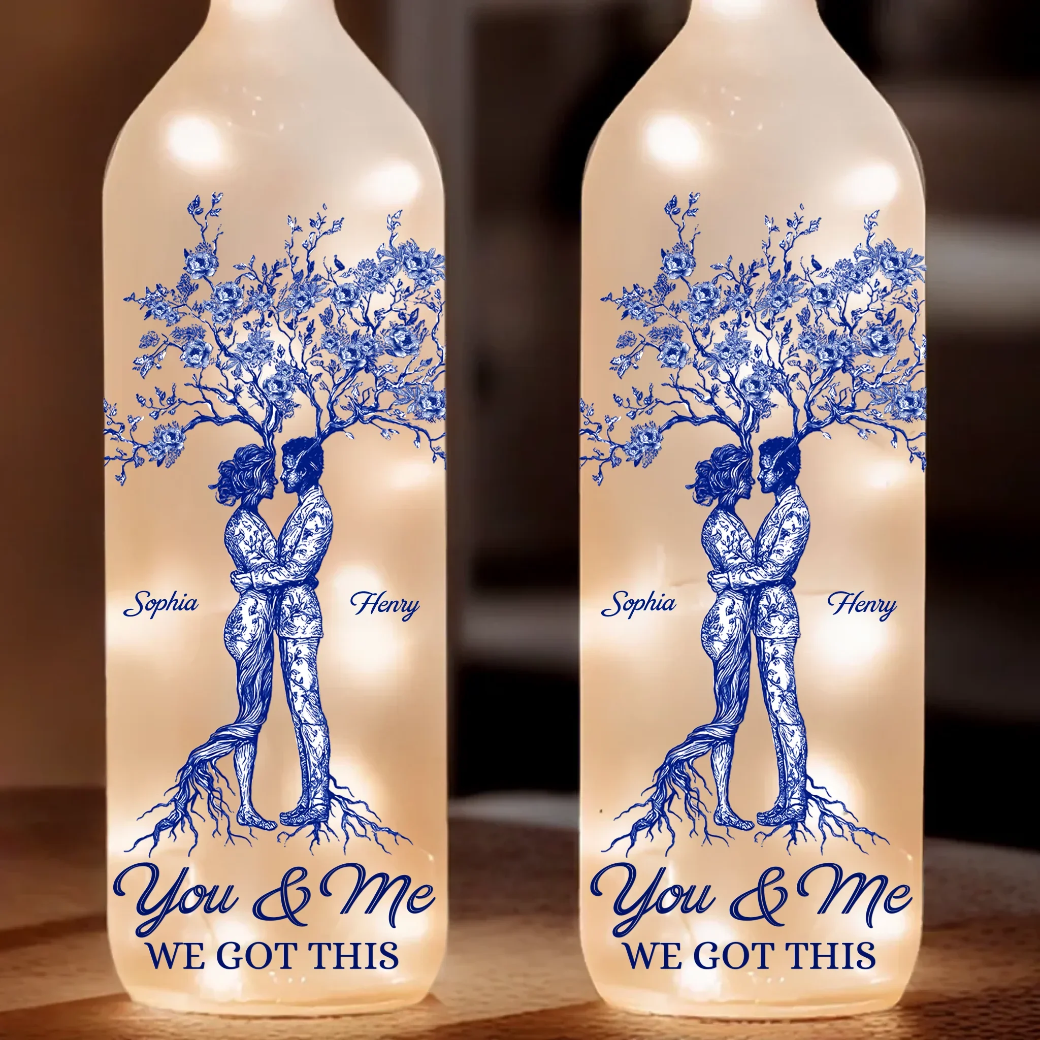 Custom Bottle Lamp - Personalized Anniversary Wedding Gifts For Husband And Wife, Him And Her - Roots Of Love Run Deep - Robaser