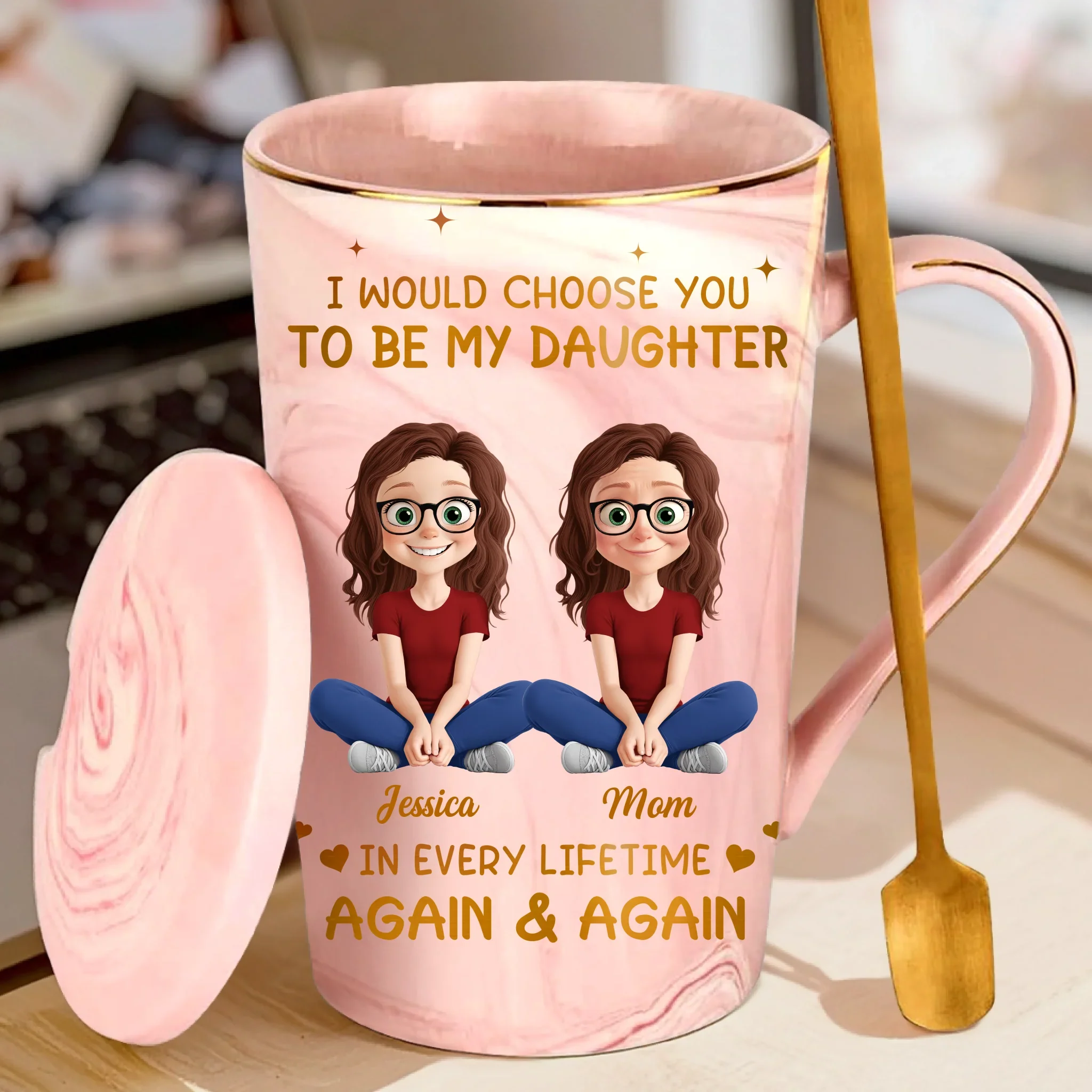 Custom 14oz Marble Mug - Personalized Birthday Gifts For Mom, Daughter - Mother Daughter Bond Shines Bright - Robaser