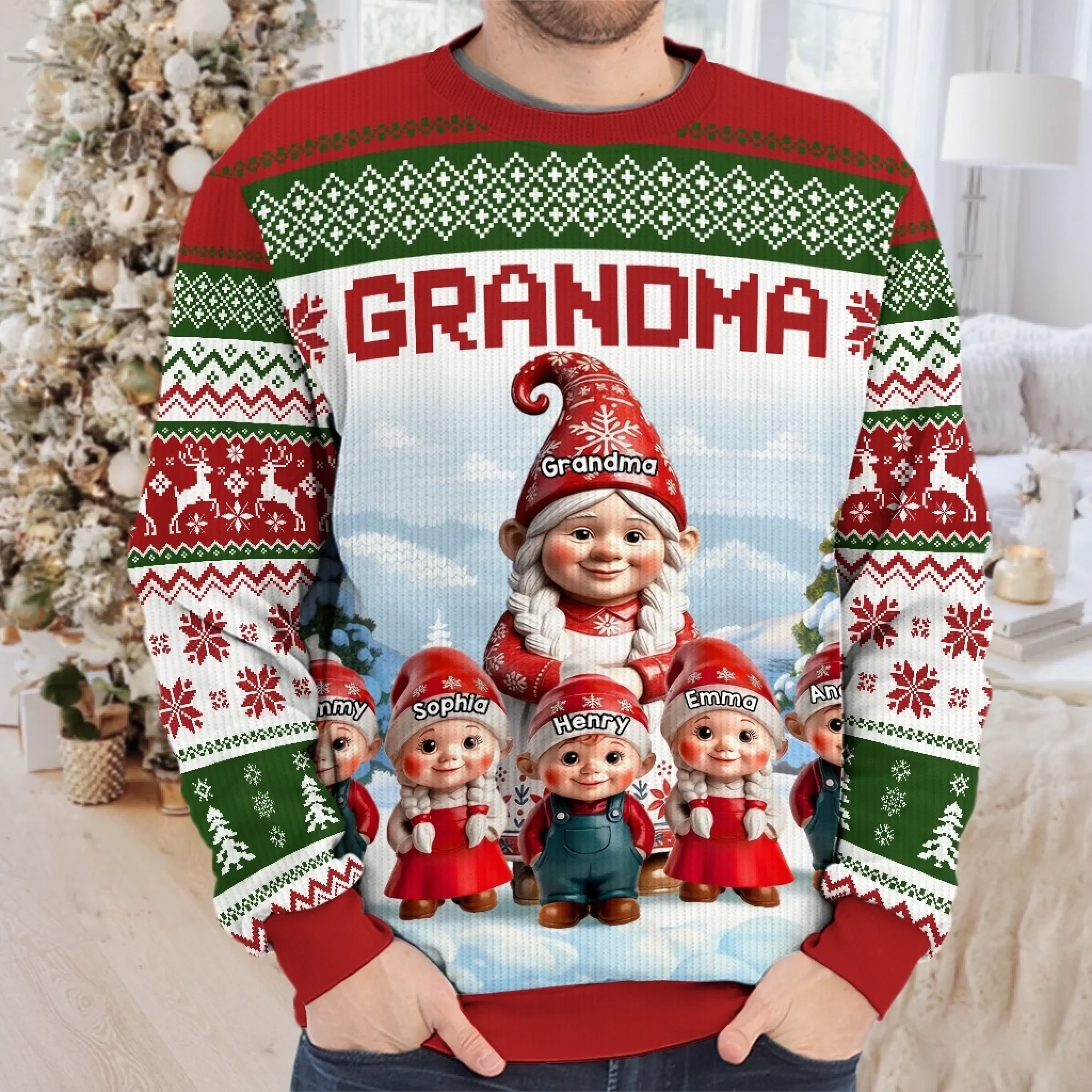 Custom Gnome Unisex Ugly Sweatshirt - Personalized Christmas Birthday Gifts For Mom, Grandma - Christmas Magic Shared Across Generations - Robaser