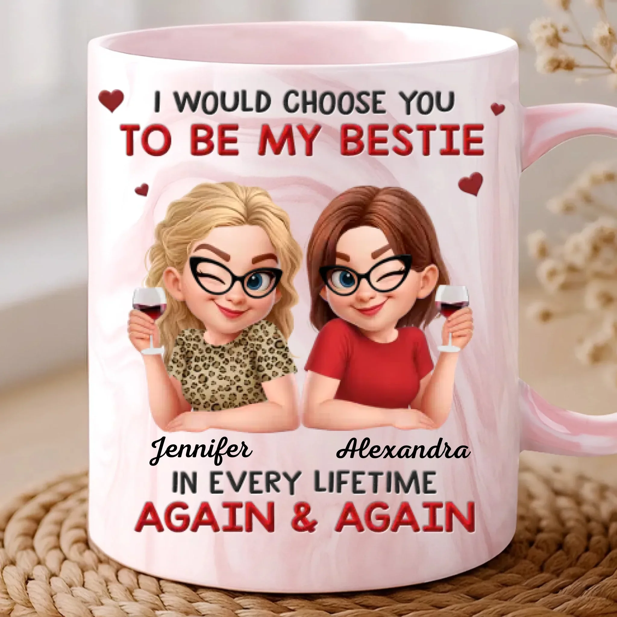 Custom 11oz Pink Marble Mug - Personalized Best Friend Birthday Gifts For Women, Besties, Sisters, BFF - Your Safe Little Hold - Robaser