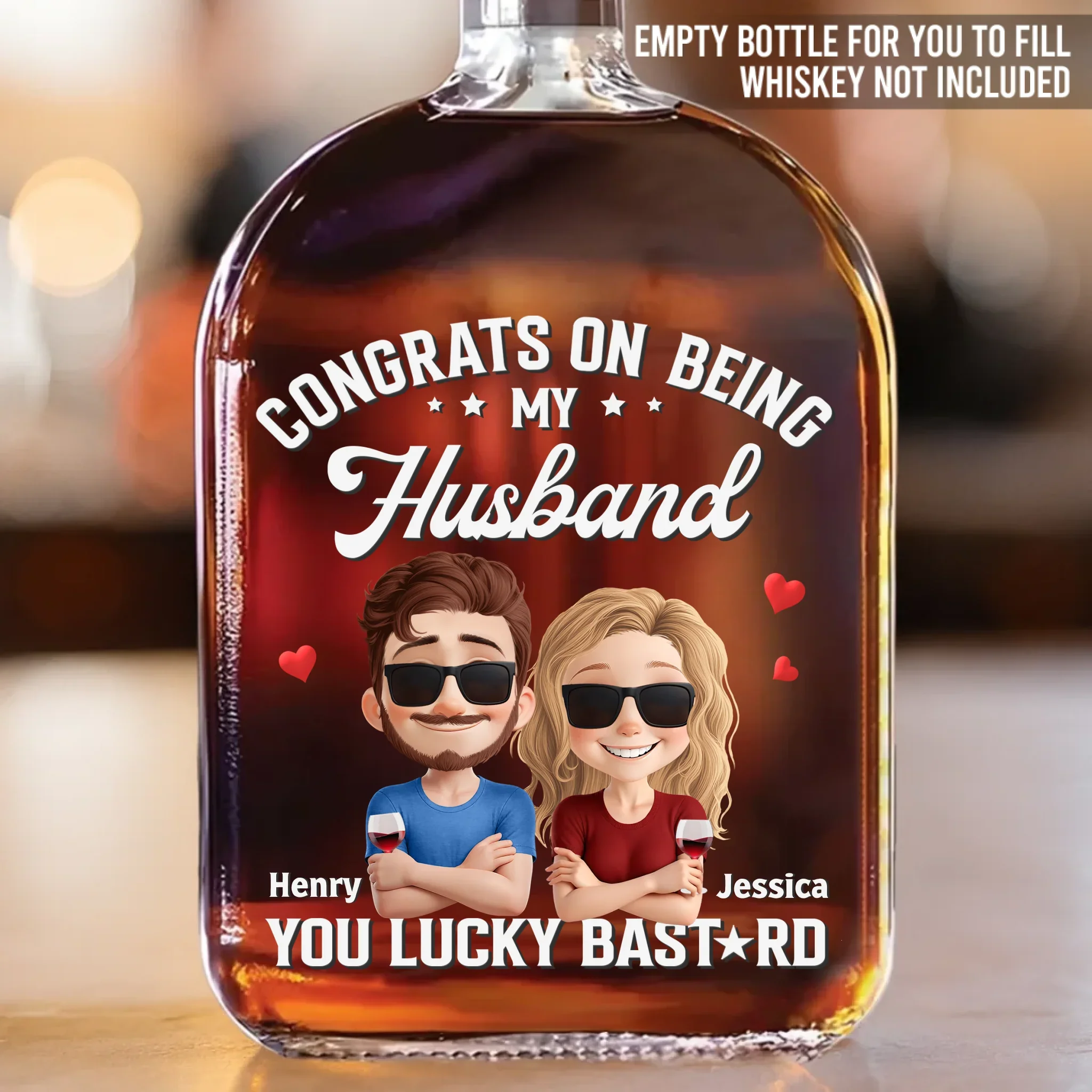 Love You More Each Day - Couple Personalized Custom Whiskey Bottle - Gift For Husband Wife, Anniversary - Robaser