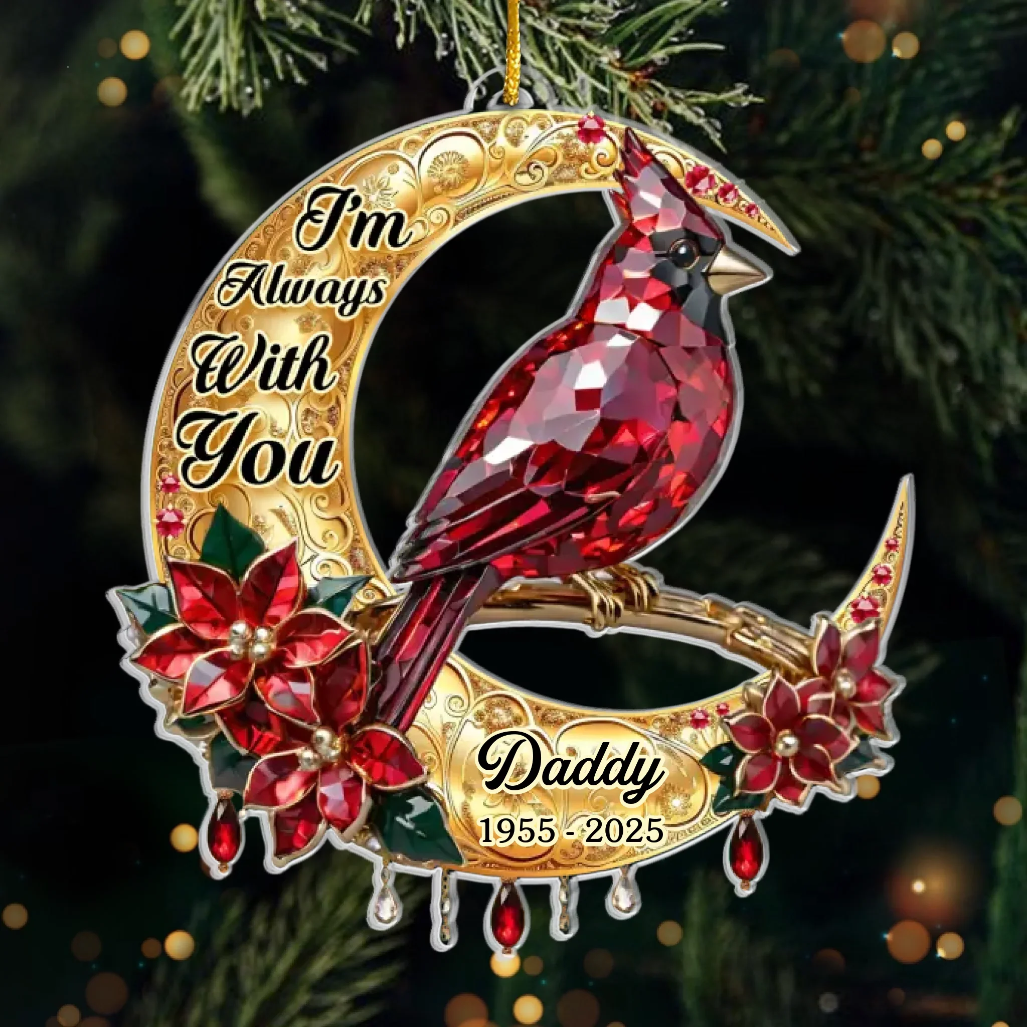 Custom Cardinal Acrylic Ornament - Personalized Christmas Memorial Sympathy Gifts For Loss Of Mom, Dad - Always In My Heart Forever Near - Robaser