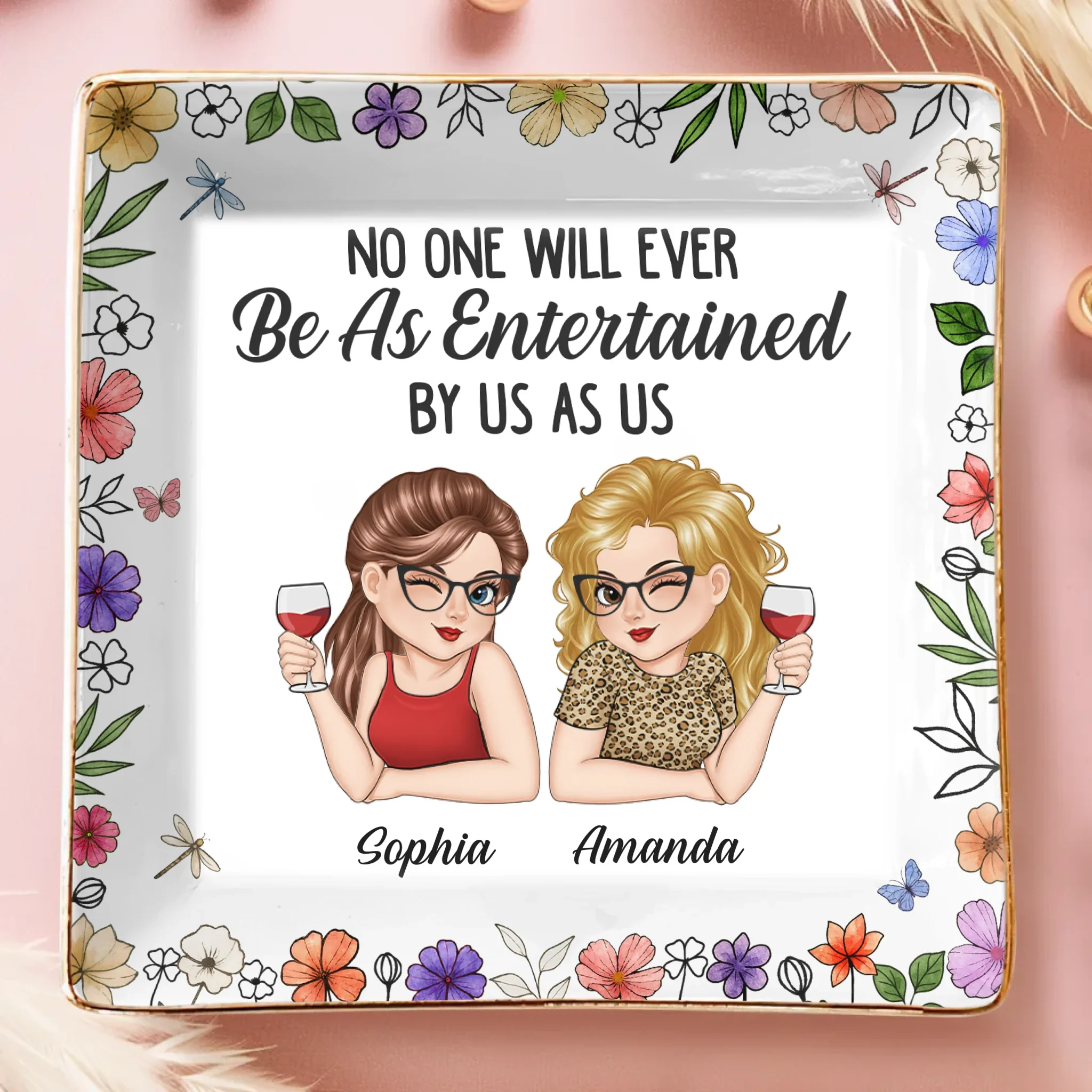 Custom Full-Print Jewelry Dish - Personalized Best Friend Birthday Gifts For Women, Besties, Sisters, BFF  - Partners In Fun Forever - Robaser