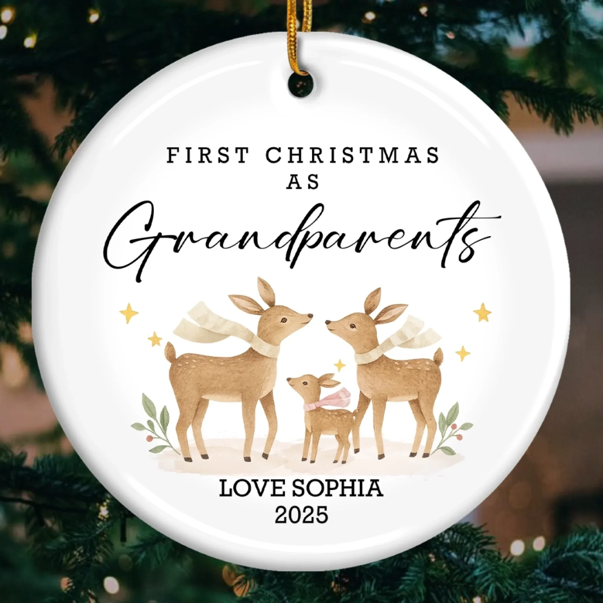 Custom Baby's First Christmas Grandparents Ceramic Ornament - Personalized Christmas Birthday Gifts For First Time Grandparents, Future Grandpa and Grandma, Family - New Little Christmas Miracle - Robaser