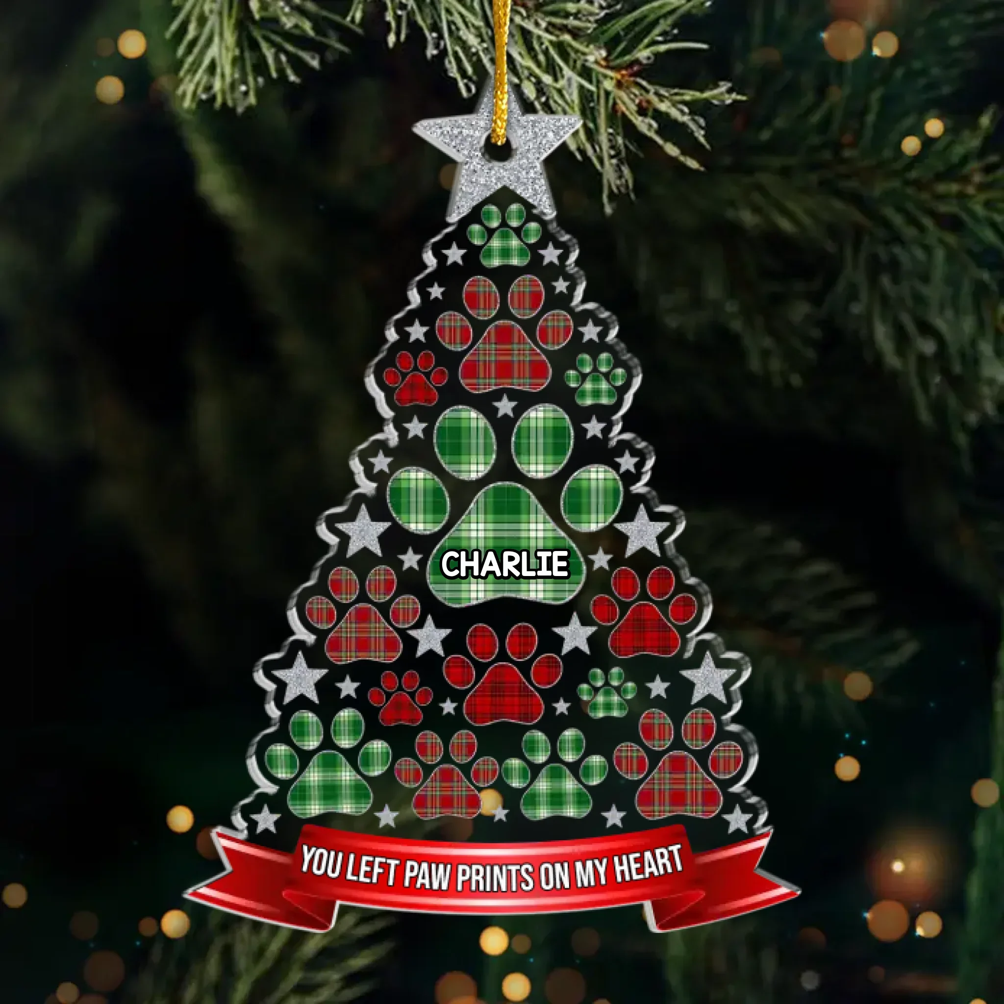 Custom Acrylic Ornament - Personalized Pet Christmas Memorial Sympathy Gifts For Dogs, Cats - Paw Prints Forever In Our Hearts - Robaser