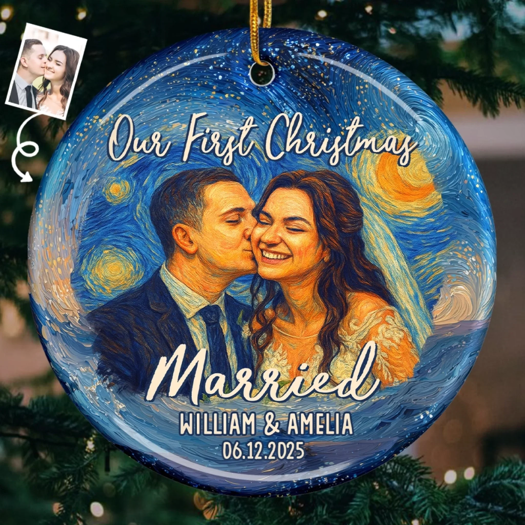 Custom Photo Ceramic Ornament - Personalized Anniversary Christmas Wedding Gifts For Husband And Wife, Him And Her - Jingle Bells And Wedding Bells - Robaser