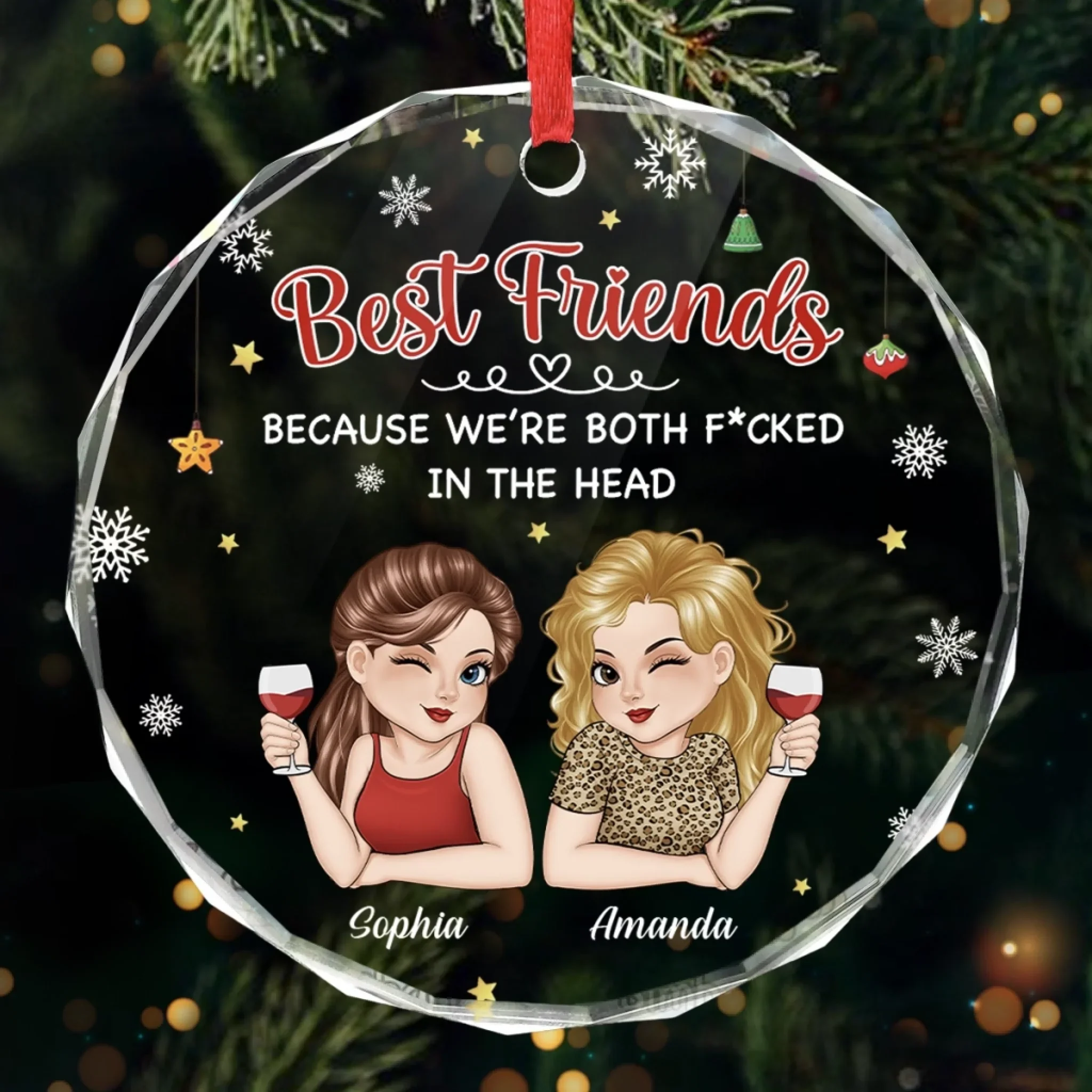 Custom Circle Glass Ornament - Personalized Best Friend Birthday Gifts For Women, Besties, Sisters, BFF - Forever Better Together - Robaser