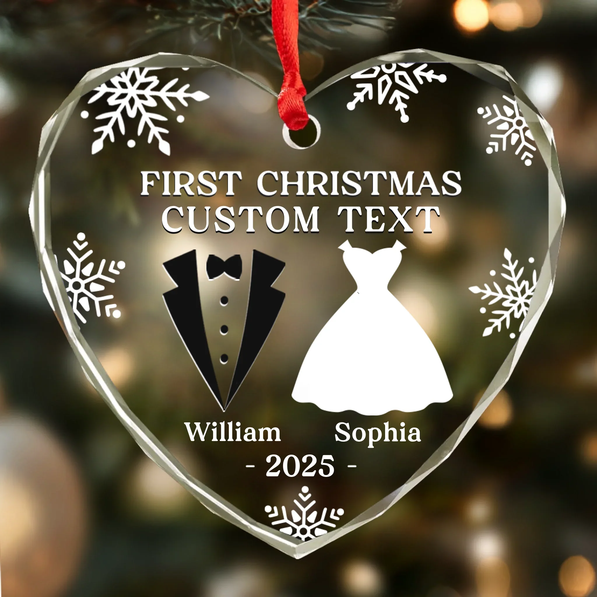 Custom Heart Glass Ornament - Personalized Anniversary Christmas Wedding Gifts For Husband And Wife, Him And Her - Our First Christmas As Husband And Wife - Robaser