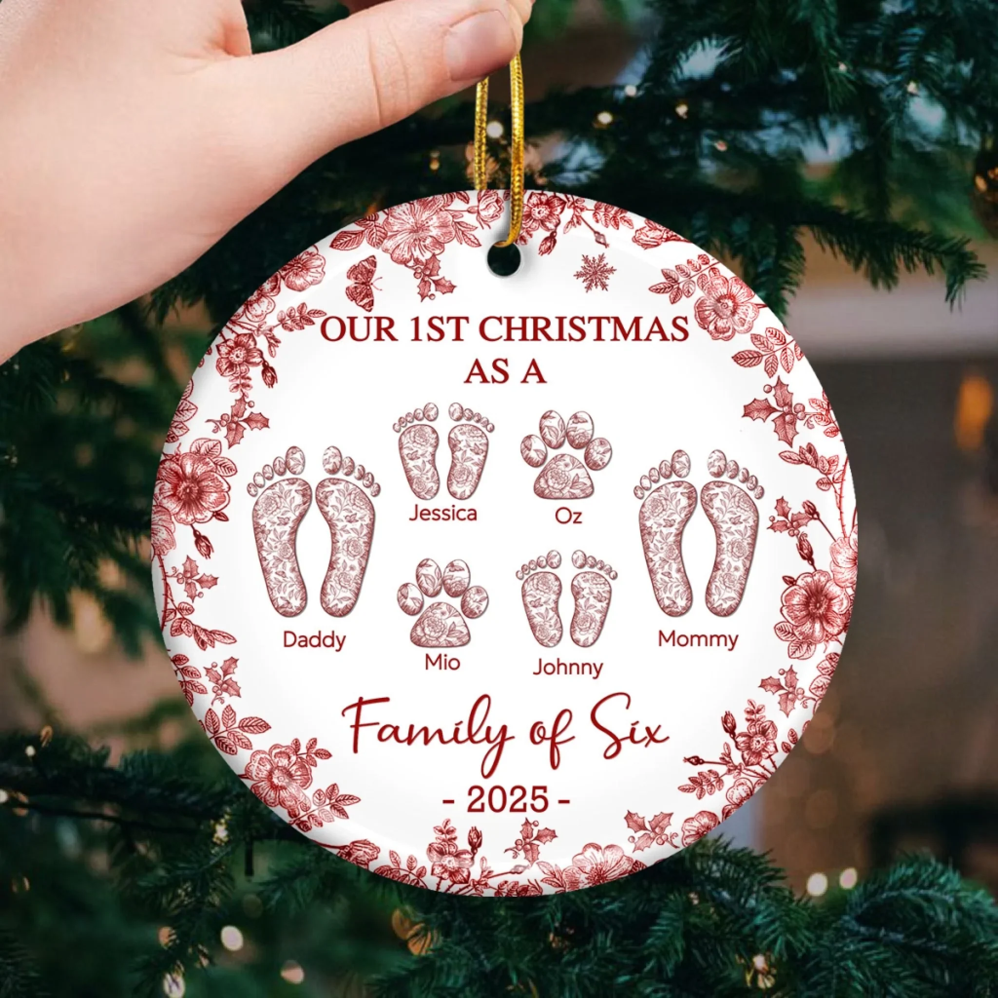 Custom Ceramic Ornament - Personalized Christmas Birthday Gifts For Mom, Dad, Kids - Love Wrapped In Christmas Joy - Robaser