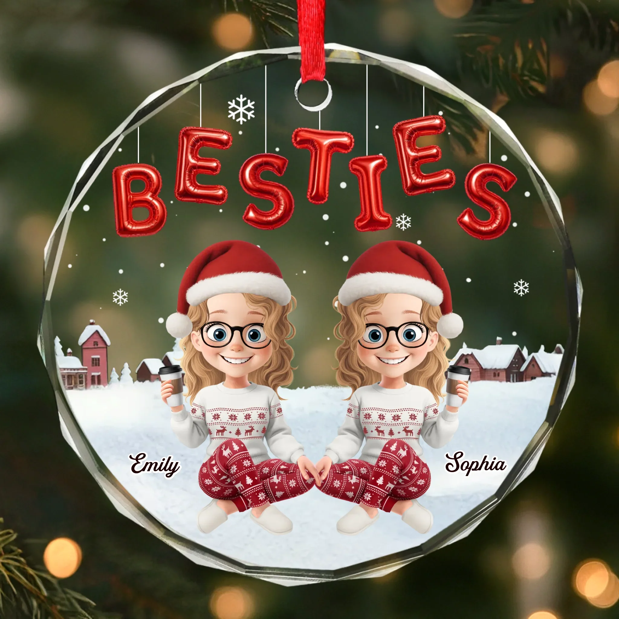 Custom Circle Glass Ornament - Personalized Best Friend Christmas Birthday Gifts For Women, Besties, Sisters, BFF - Good Energy Only - Robaser
