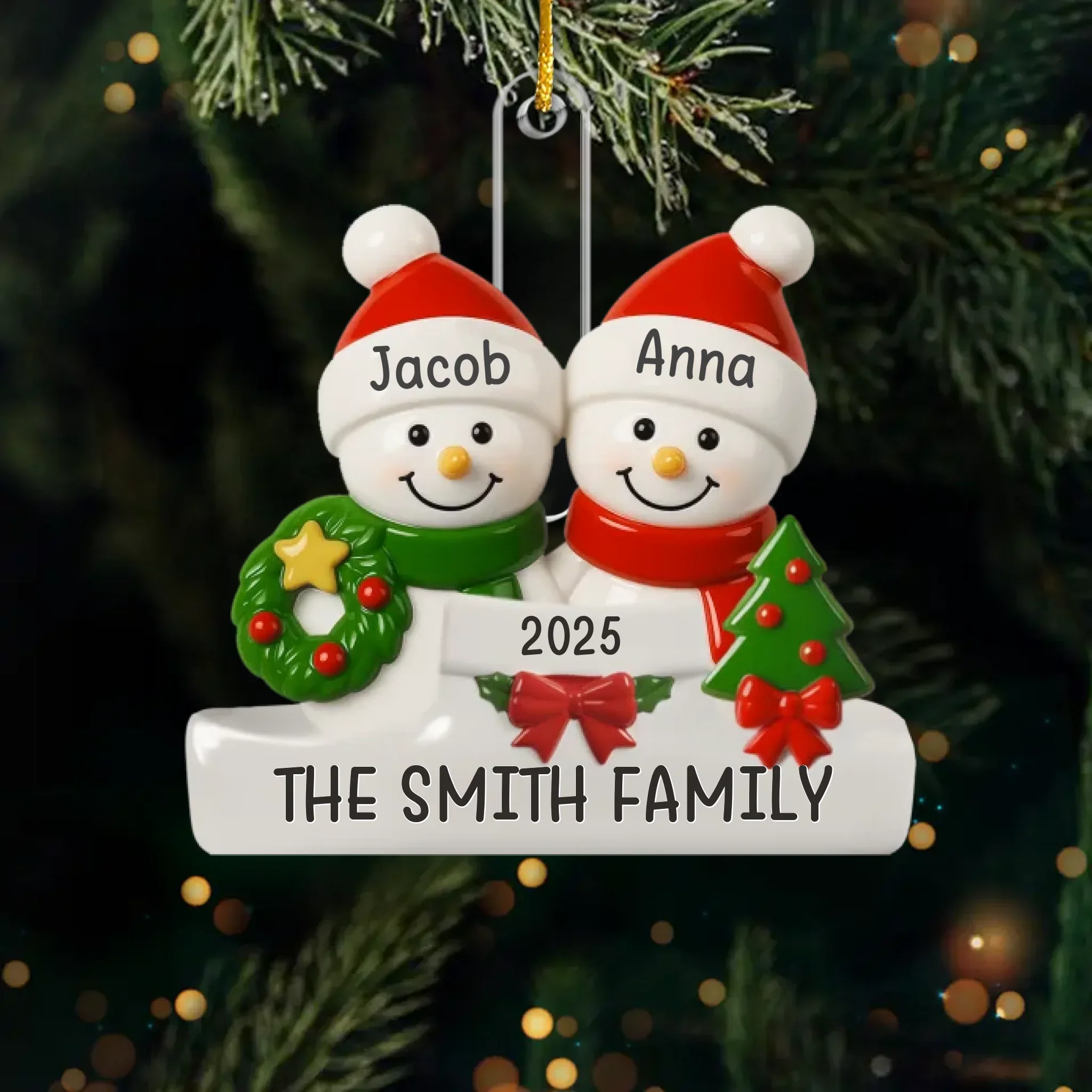 Custom Snowman Family Acrylic Ornament - Personalized Christmas Birthday Gifts For Mom, Dad, Brother, Sister, Kids - Winter Fun Begins Here - Robaser