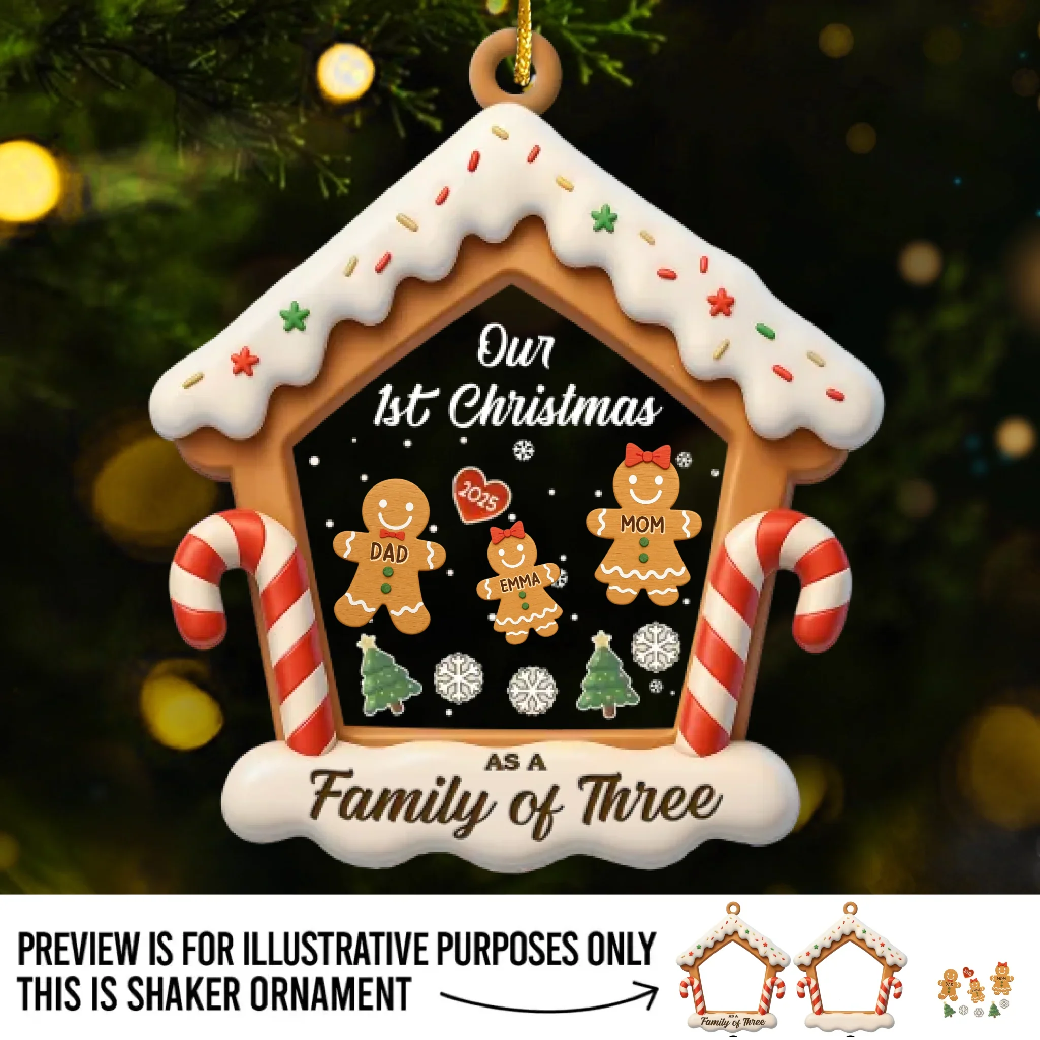 Custom First Christmas 3 Layers Shaker Ornament - Personalized Christmas Birthday Gifts For Mom, Dad, Brother, Sister, Kids - The Gift Of Family Love - Robaser