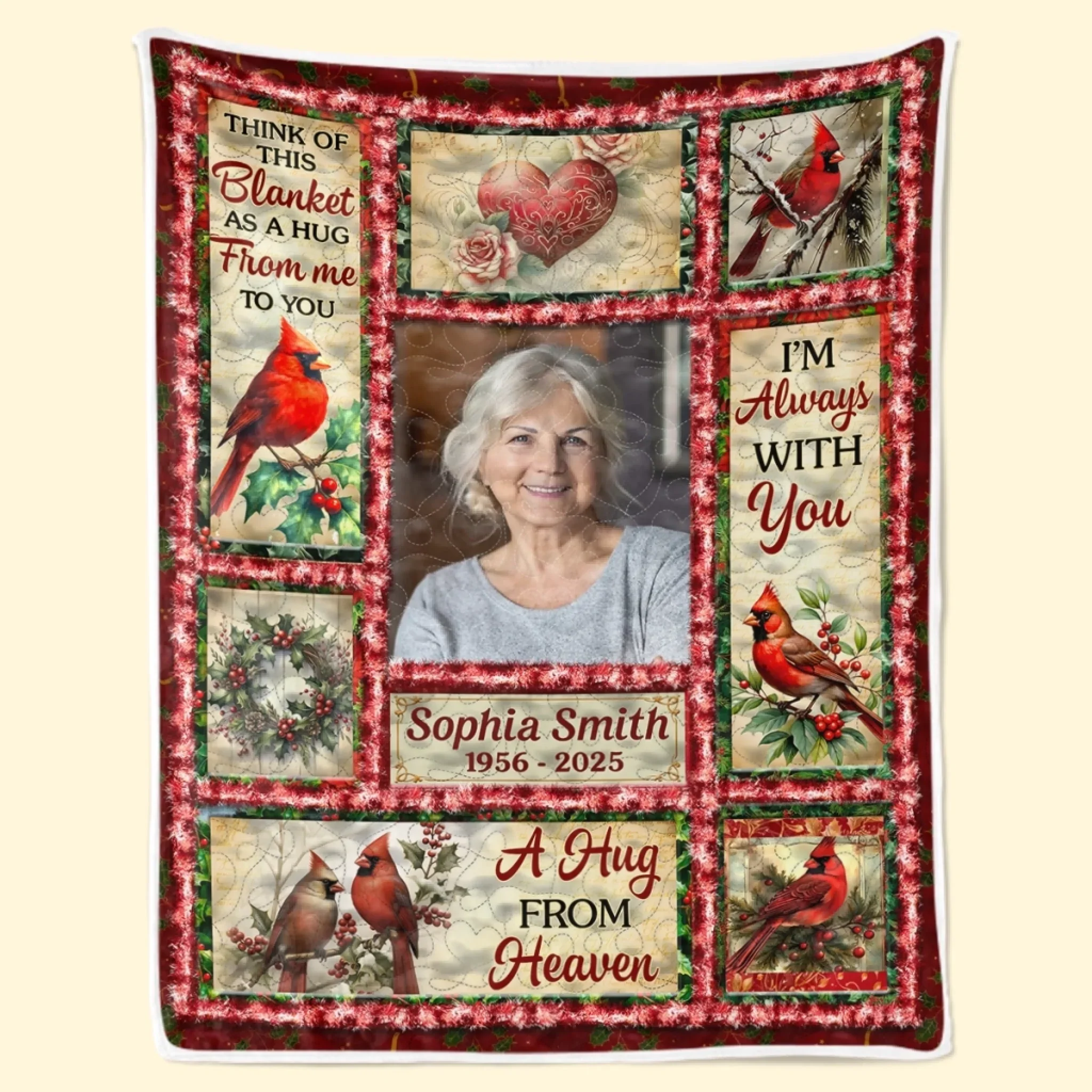 Custom Photo Cardinal Blanket - Personalized Christmas Memorial Sympathy Gifts For Loss Of Mom, Dad - Always Remembered Never Forgotten - Robaser
