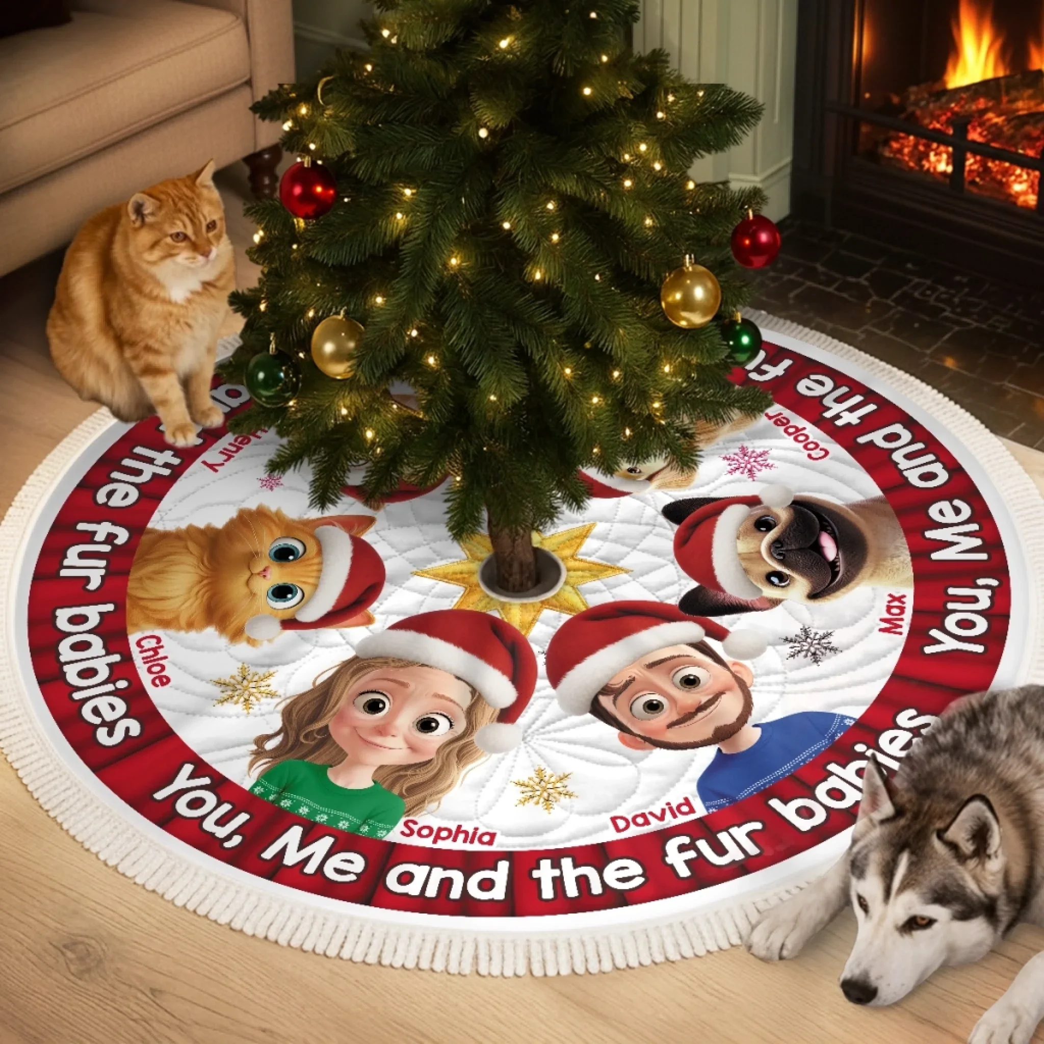 Custom Tree Skirt - Personalized Anniversary Christmas Wedding Gifts For Husband And Wife, Dog Cat Lovers - You, Me And Our Perfectly Pawsome Life - Robaser