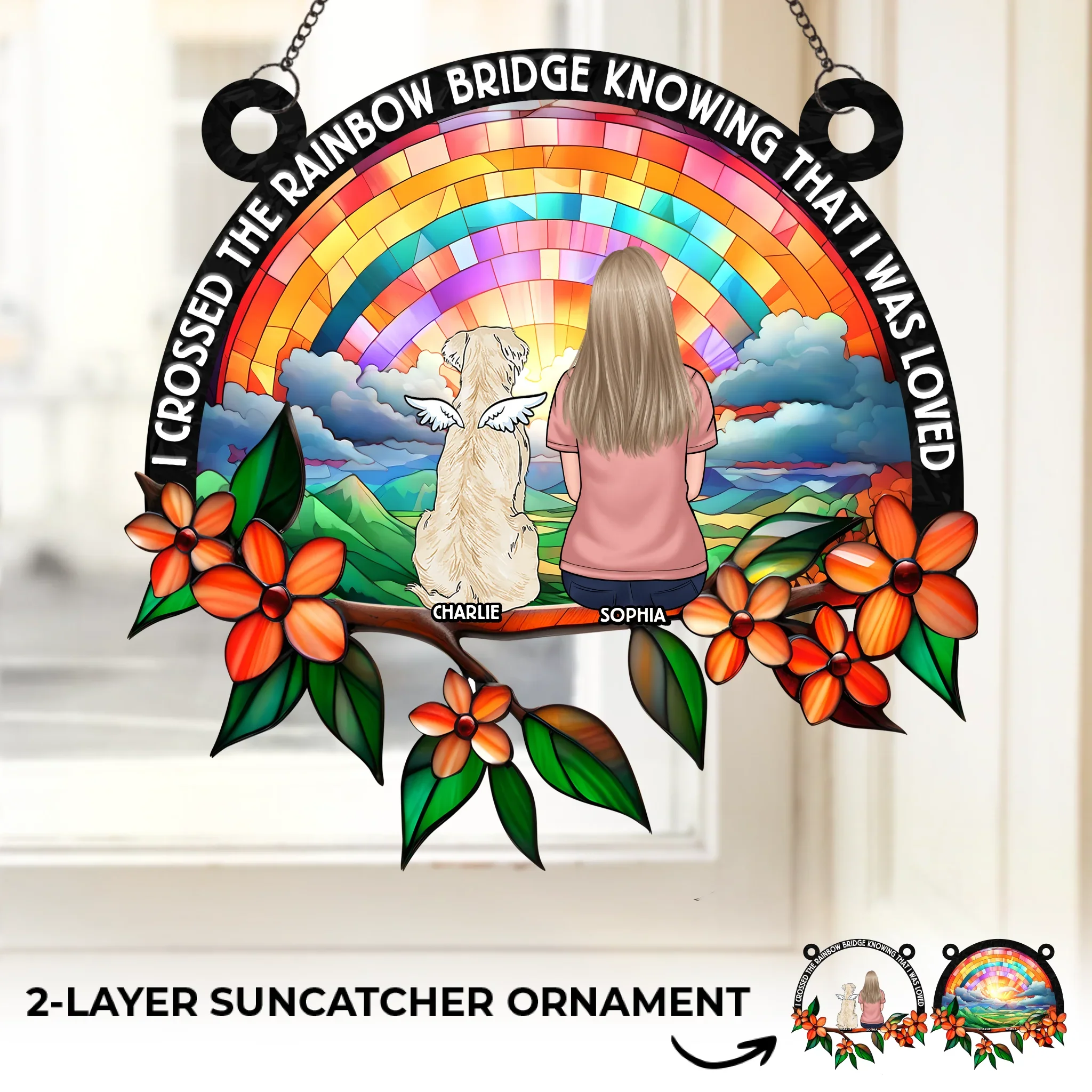 Custom Window Hanging Suncatcher Ornament -  Personalized Pet Memorial Gifts For Dogs, Cats - Until We Meet Again At The Rainbow Bridge - Robaser