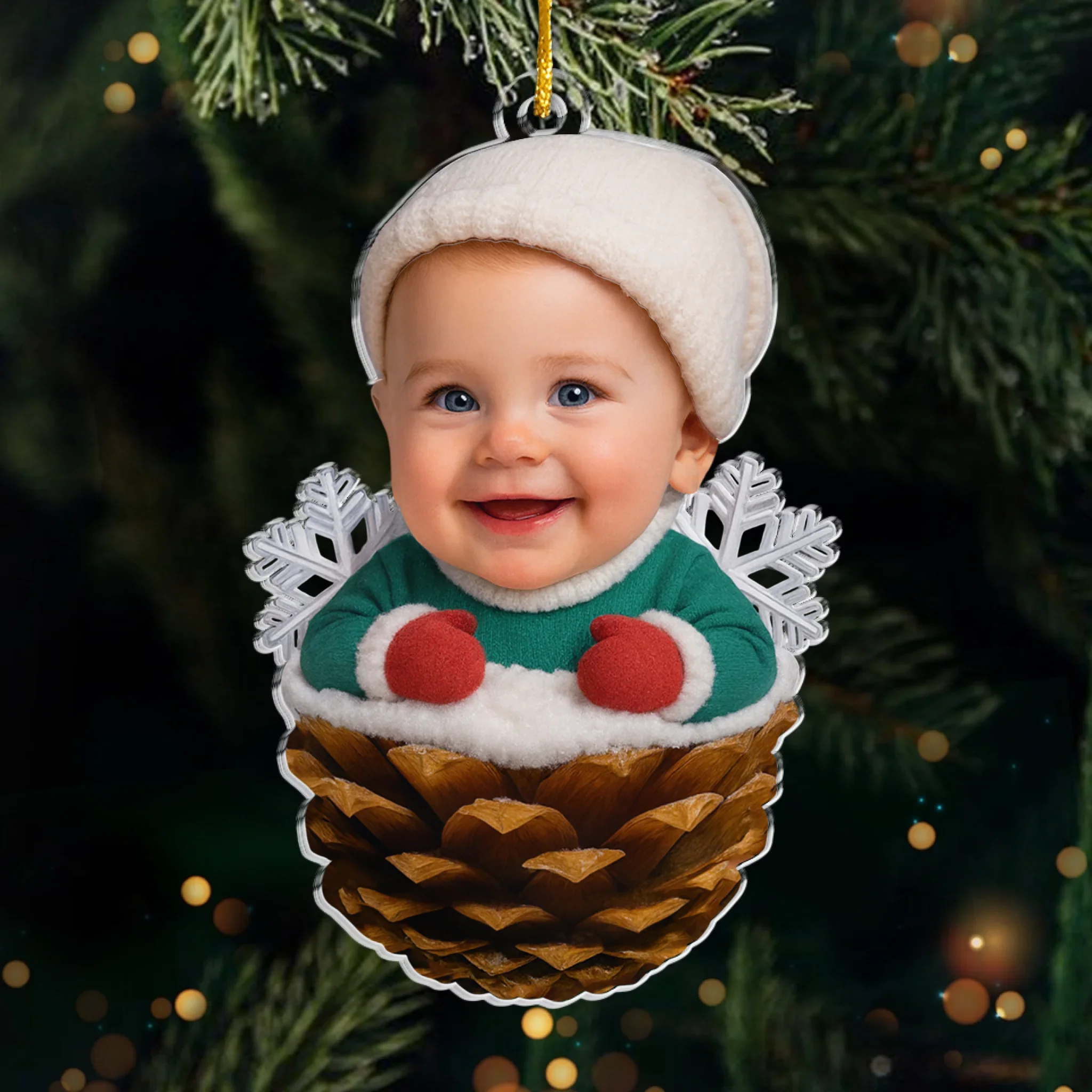 Custom Photo Acrylic Ornament - Personalized Christmas Baby Shower, Gender Reveal Gifts For New Moms, New Dads, New Parents - Cutest Pinecone On The Tree - Robaser