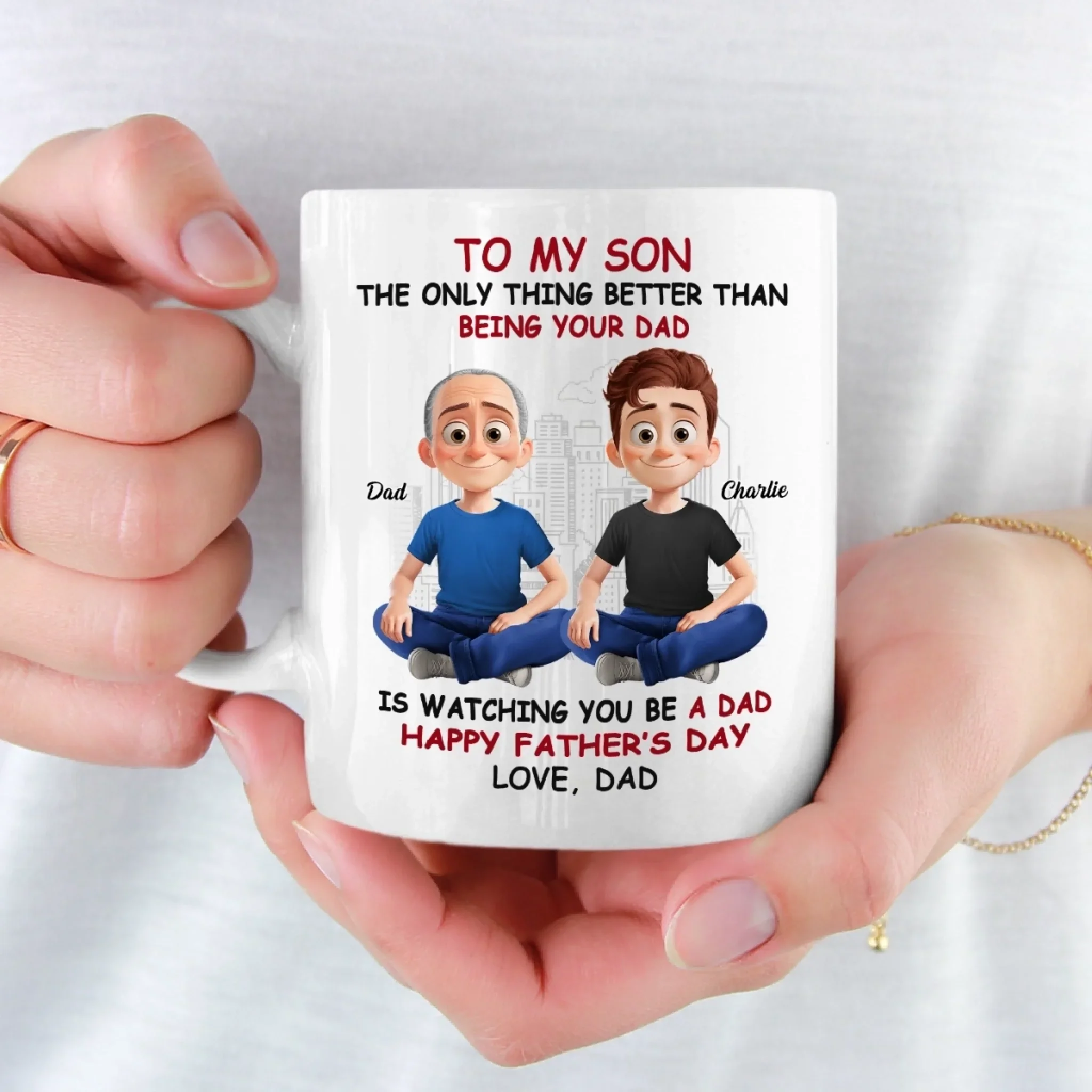 The Greatest Joy In Life Is Watching You Be A Dad - Family Personalized Custom Mug - Father's Day, Gift For Son - Robaser