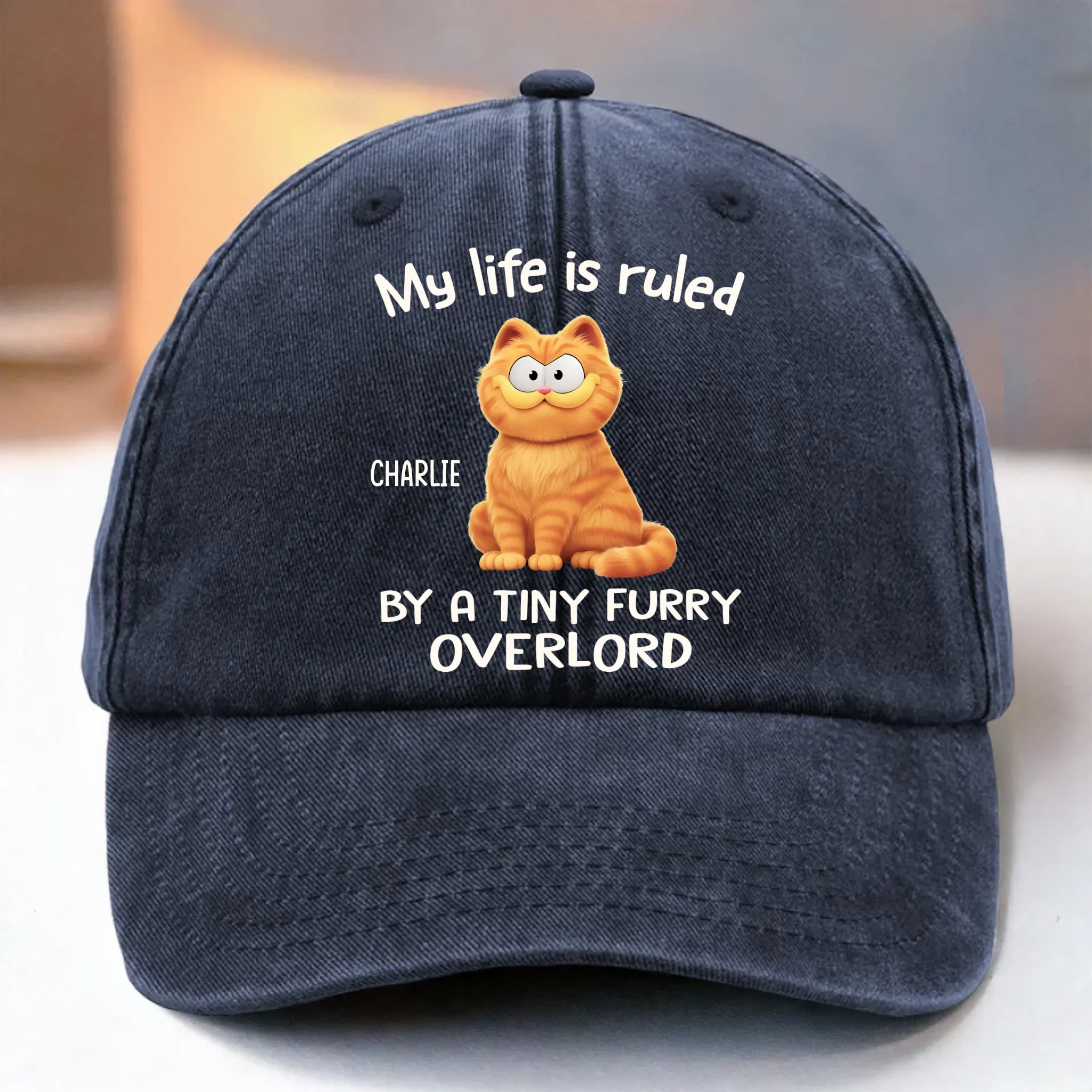 Custom Vintage Washed Denim Baseball Cap - Personalized Birthday Gifts For Cat Lovers, Cat Mom And Dad - All Hail The Fluff King - Robaser