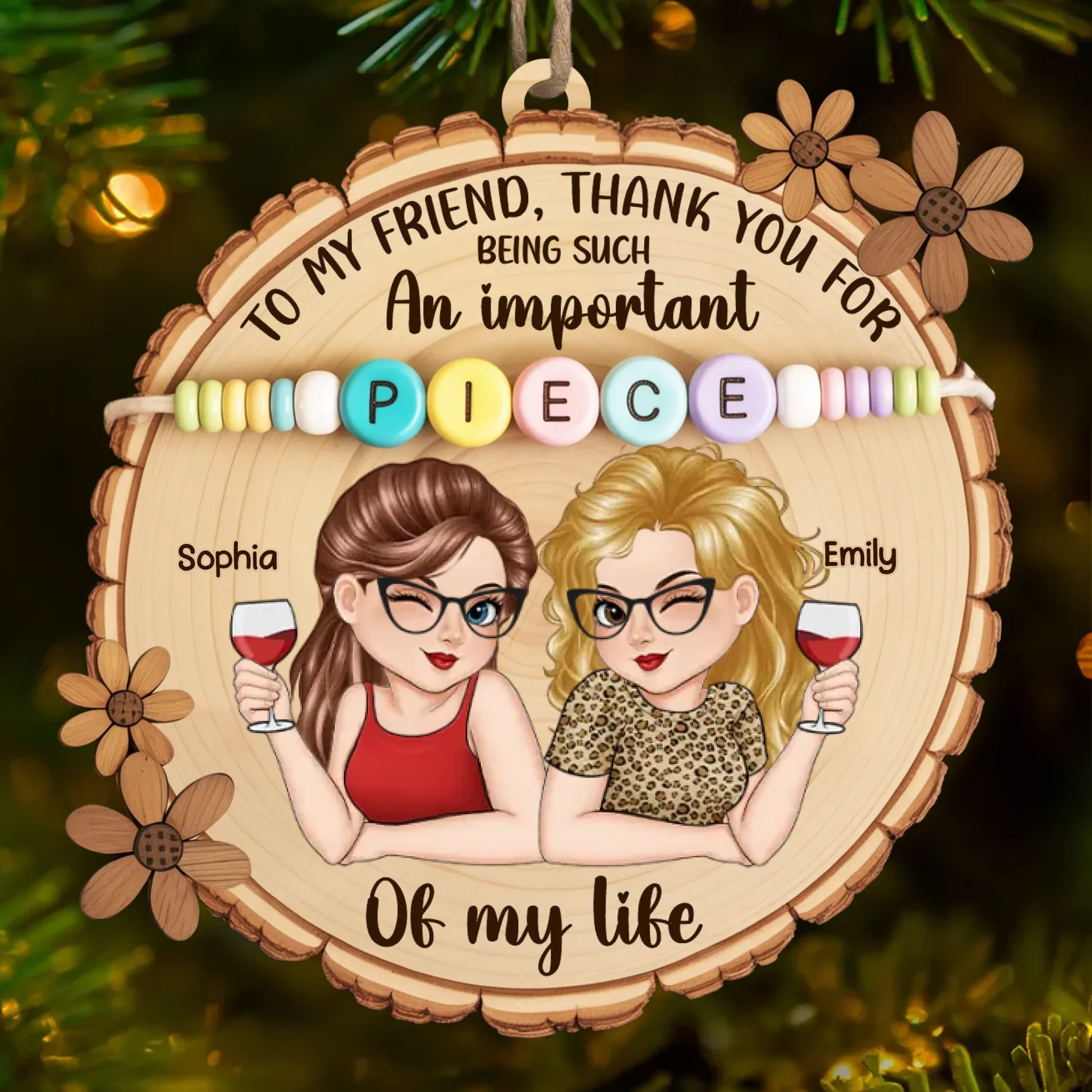 Custom Wood Ornament - Personalized Best Friend Christmas Birthday Gifts For Women, Besties, Sisters, BFF - Snowflakes Sparkle Like Our Friendship - Robaser