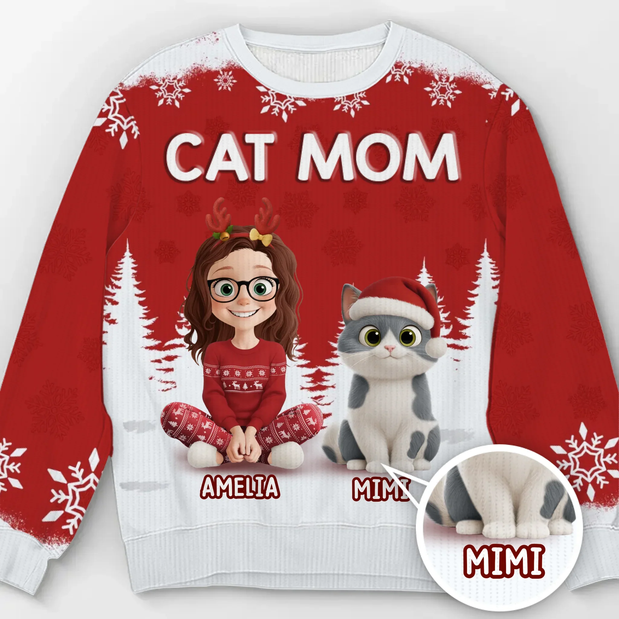 Custom Unisex Ugly Sweatshirt - Personalized  Christmas Birthday Gifts For Cat Lovers, Cat Mom And Dad - Meow And Merry On - Robaser