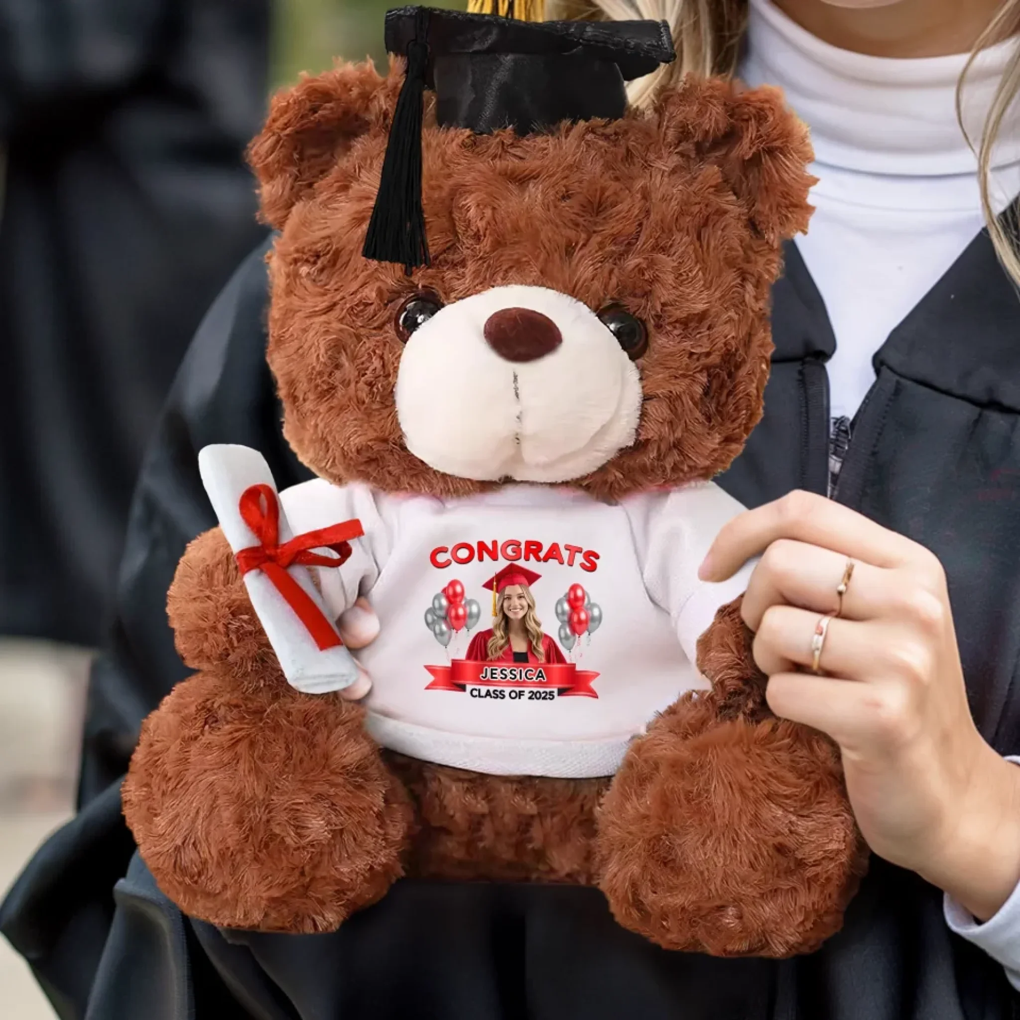 Custom Photo Congrats, Future Begins Now - Family Personalized Custom Graduation Teddy Bear Plush - Graduation Gift For Family Members, Siblings, Brothers, Sisters - Robaser