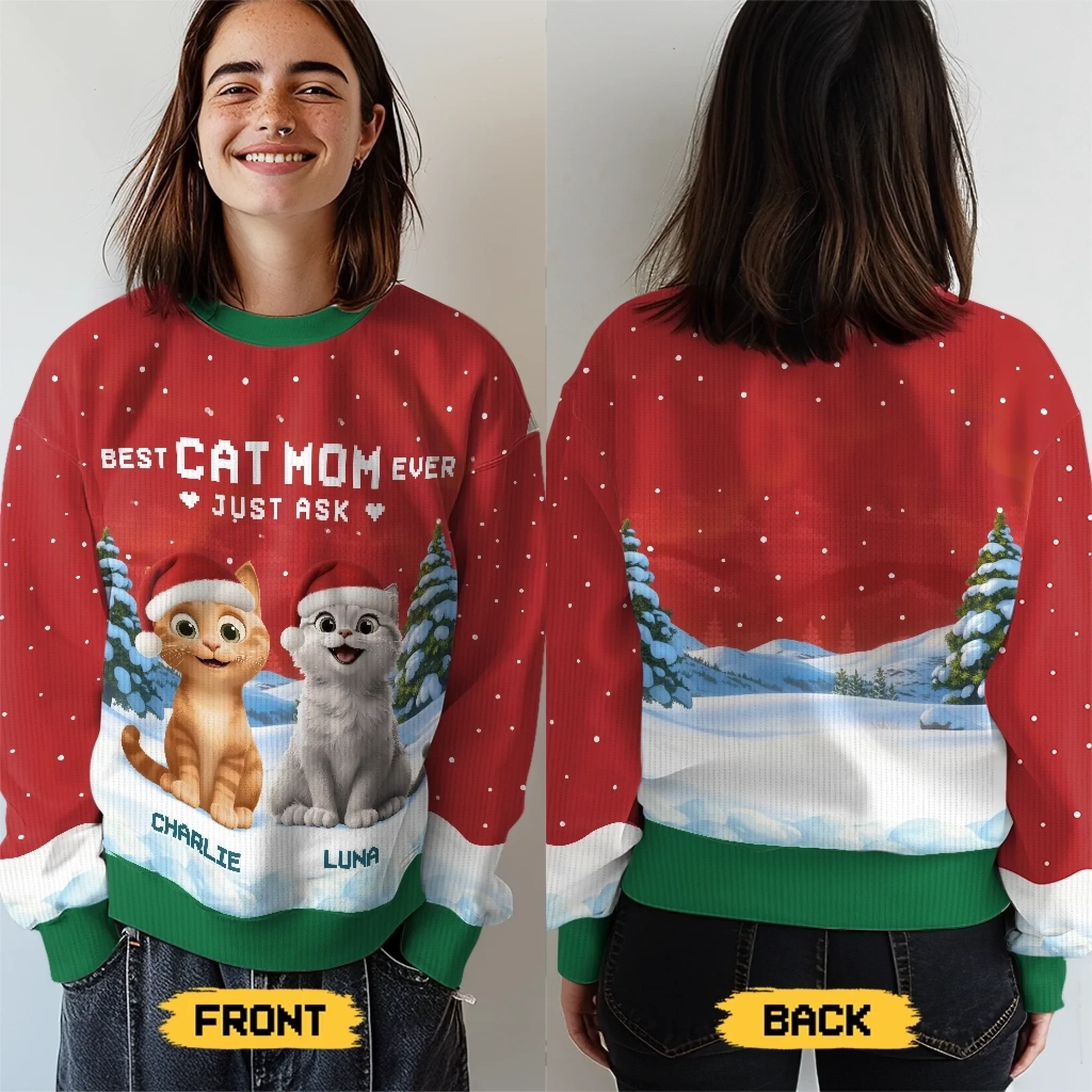 Custom Unisex Ugly Sweatshirt - Personalized  Christmas Birthday Gifts For Cat Lovers, Cat Mom And Dad - Ho Ho Hold My Catnip - Robaser