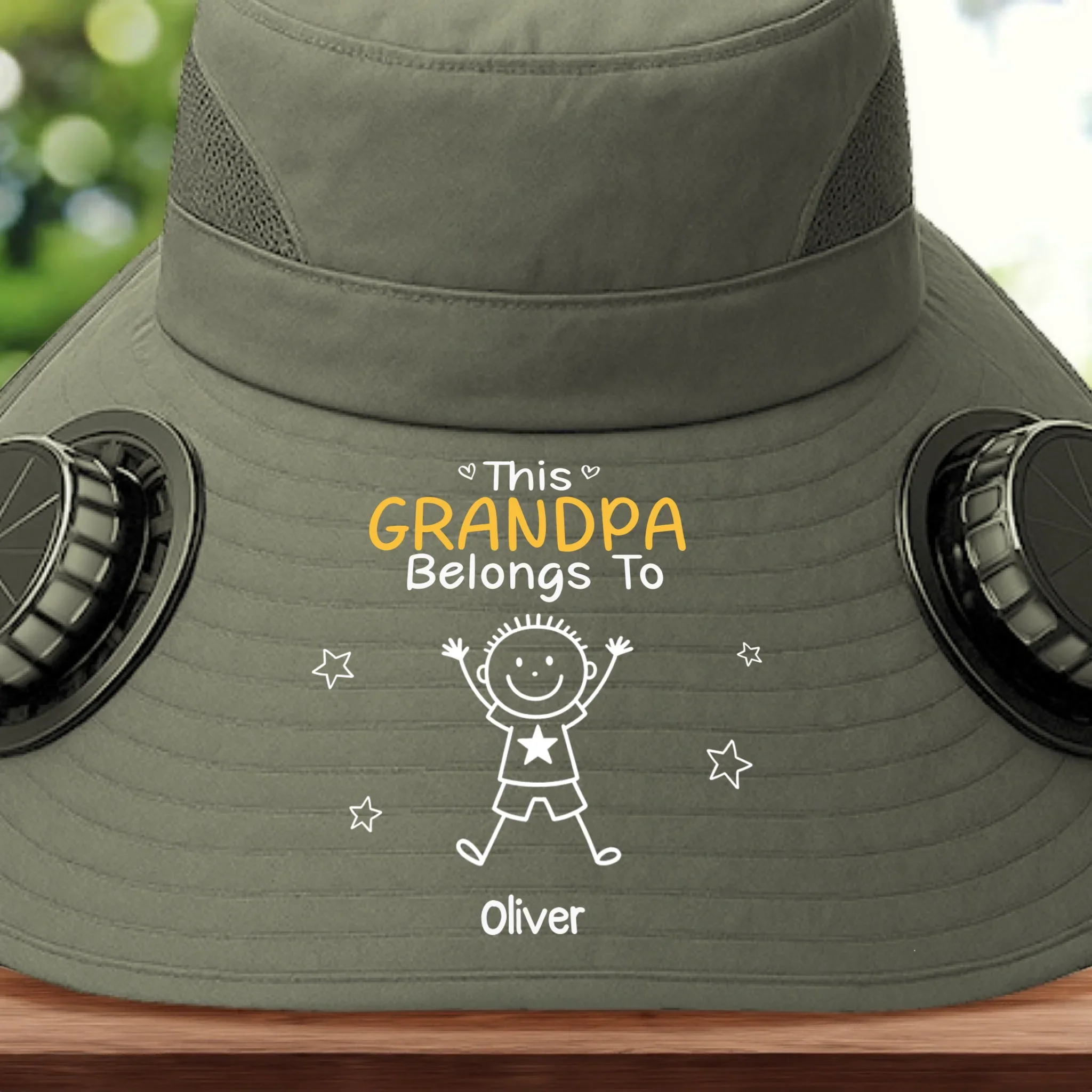 Custom Hat With Fans Solar Power - Personalized Birthday Fishing Gifts For Fisherman, Dad, Grandpa - Grandpa Belongs To Kids - Robaser