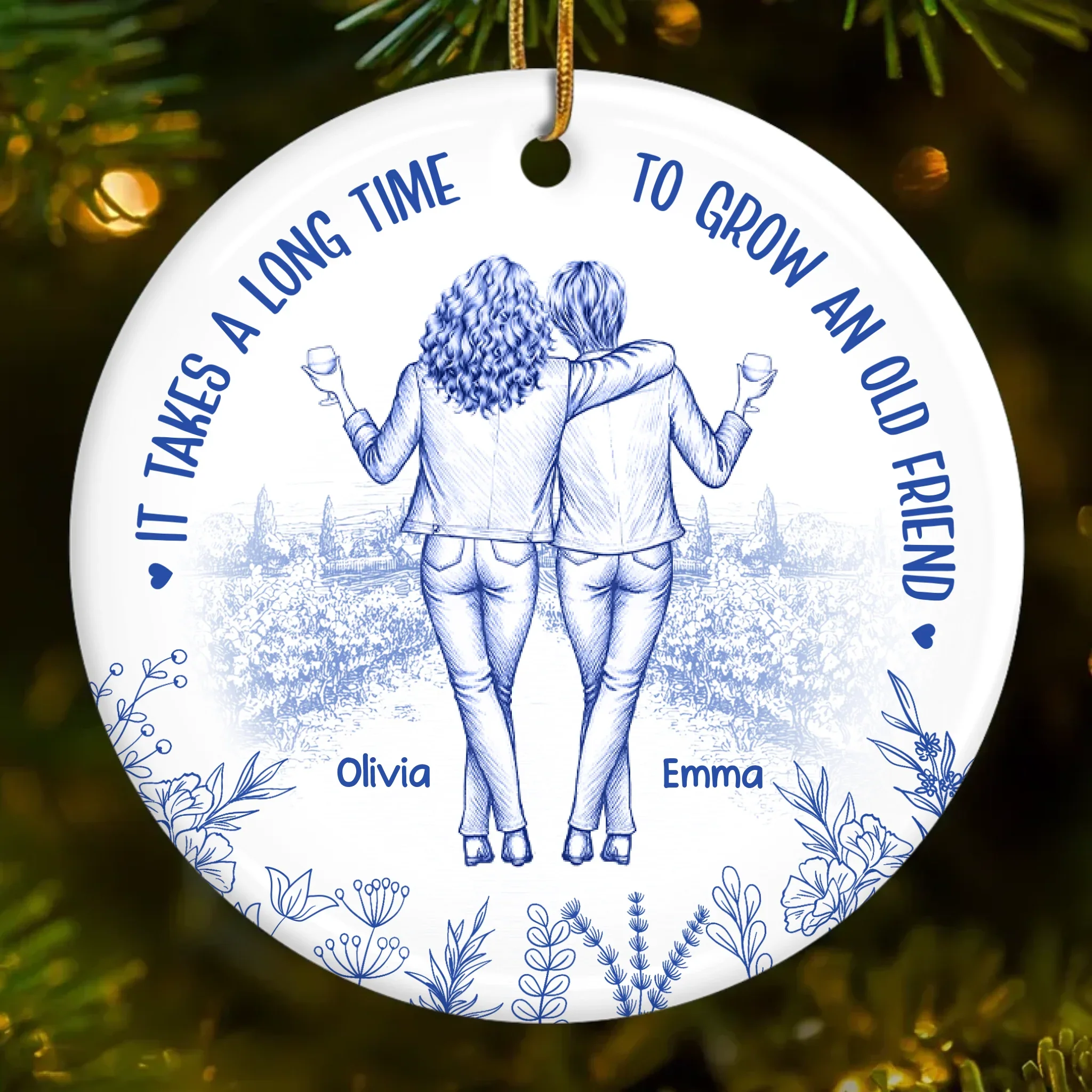 Custom Ceramic Ornament - Personalized Best Friend Christmas Birthday Gifts For Women, Besties, Sisters, BFF - Friendship That Ages Like Fine Wine - Robaser