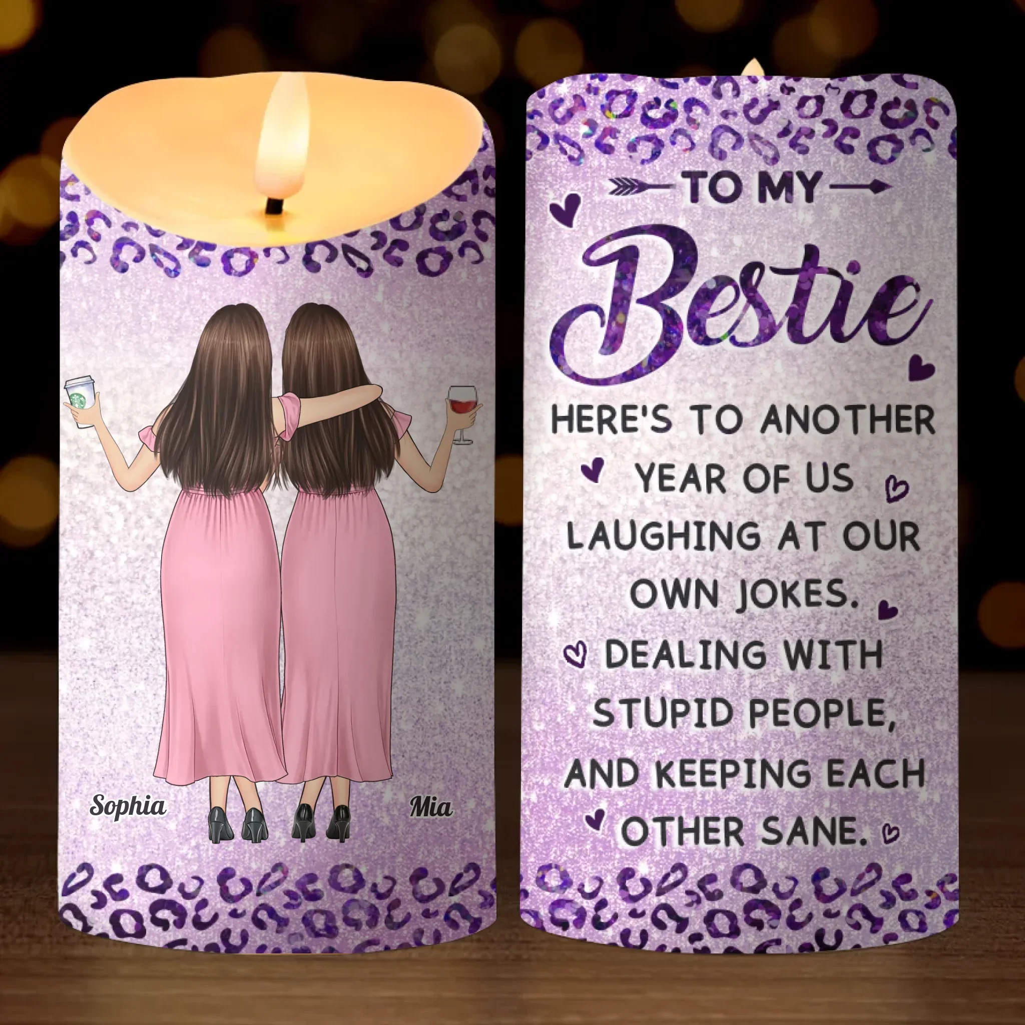Custom LED Candle - Personalized Best Friend Birthday Gifts For Women, Besties, Sisters, BFF - Laughter Is Our Love Language - Robaser