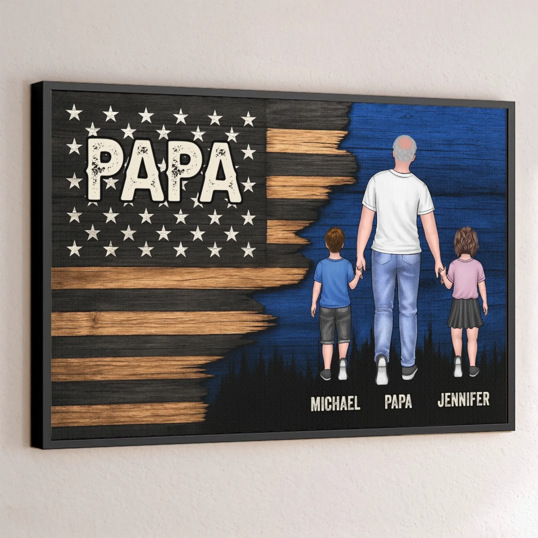 Held By Your Hands, Guided By Your Heart - Family Personalized Custom Horizontal Poster - Father's Day, Gift For Dad, Grandpa - Robaser