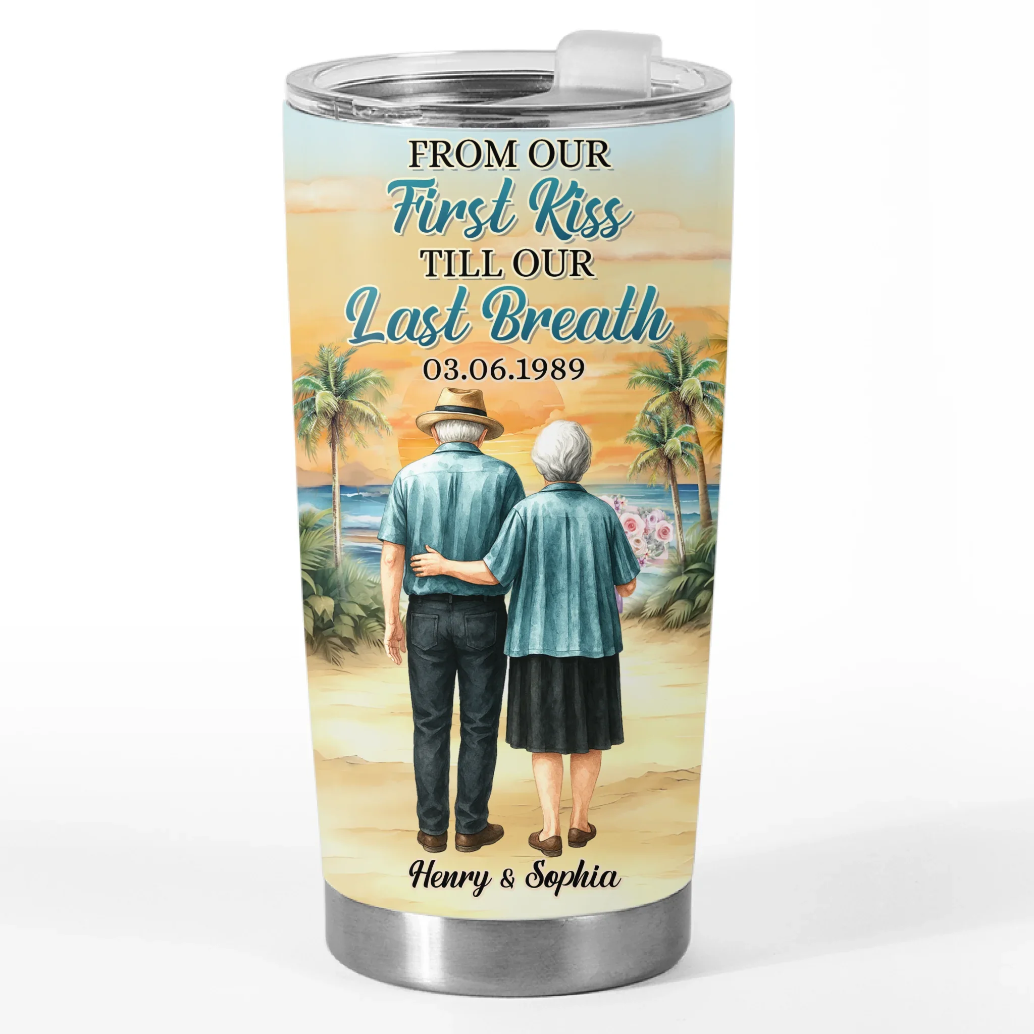 Custom Tumbler - Personalized Anniversary Wedding Gifts For Husband And Wife, Him And Her - First Kiss, Endless Love Journey - Robaser
