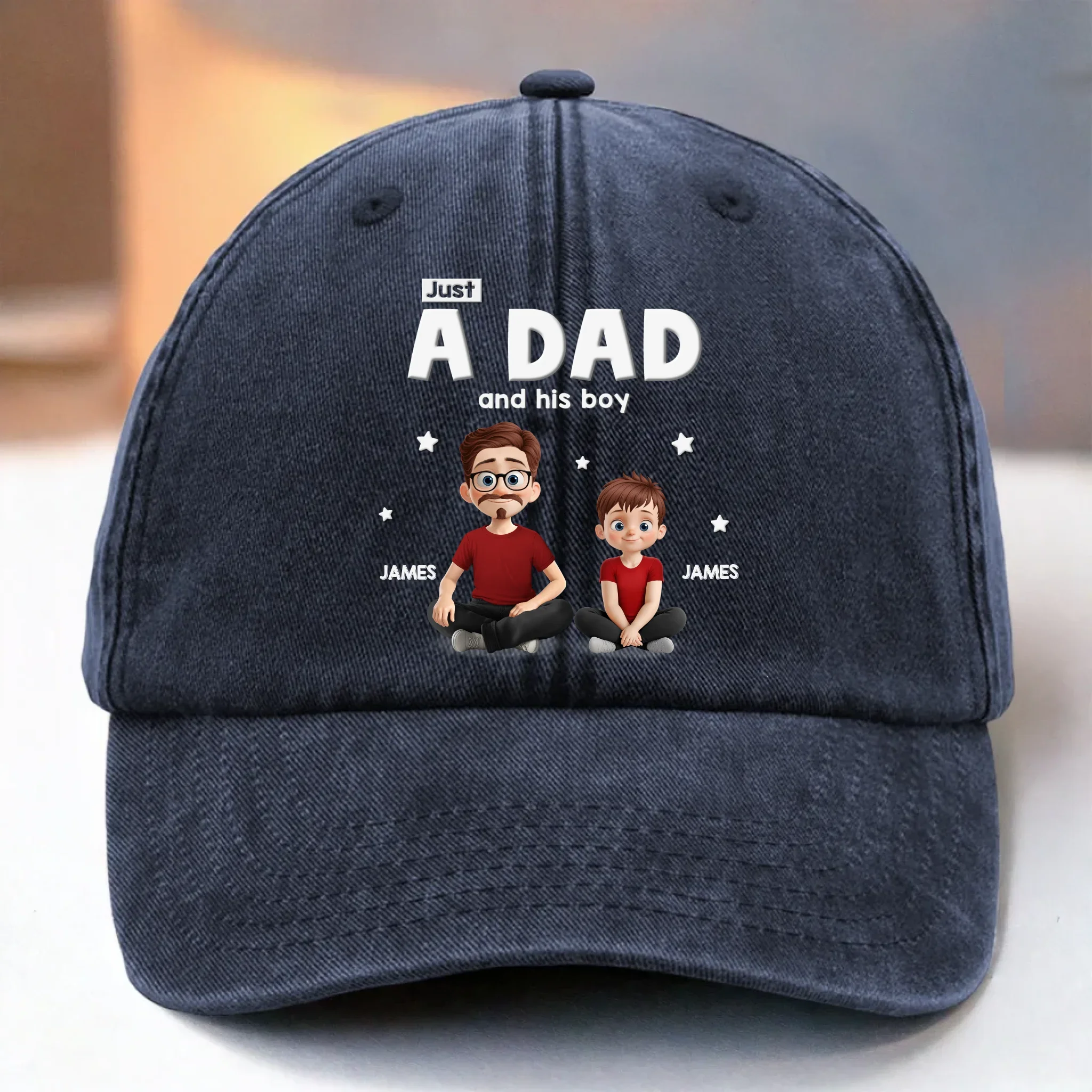 Custom Vintage Washed Denim Baseball Cap - Personalized Birthday Gifts For Dad - Dad and His Crew - Robaser