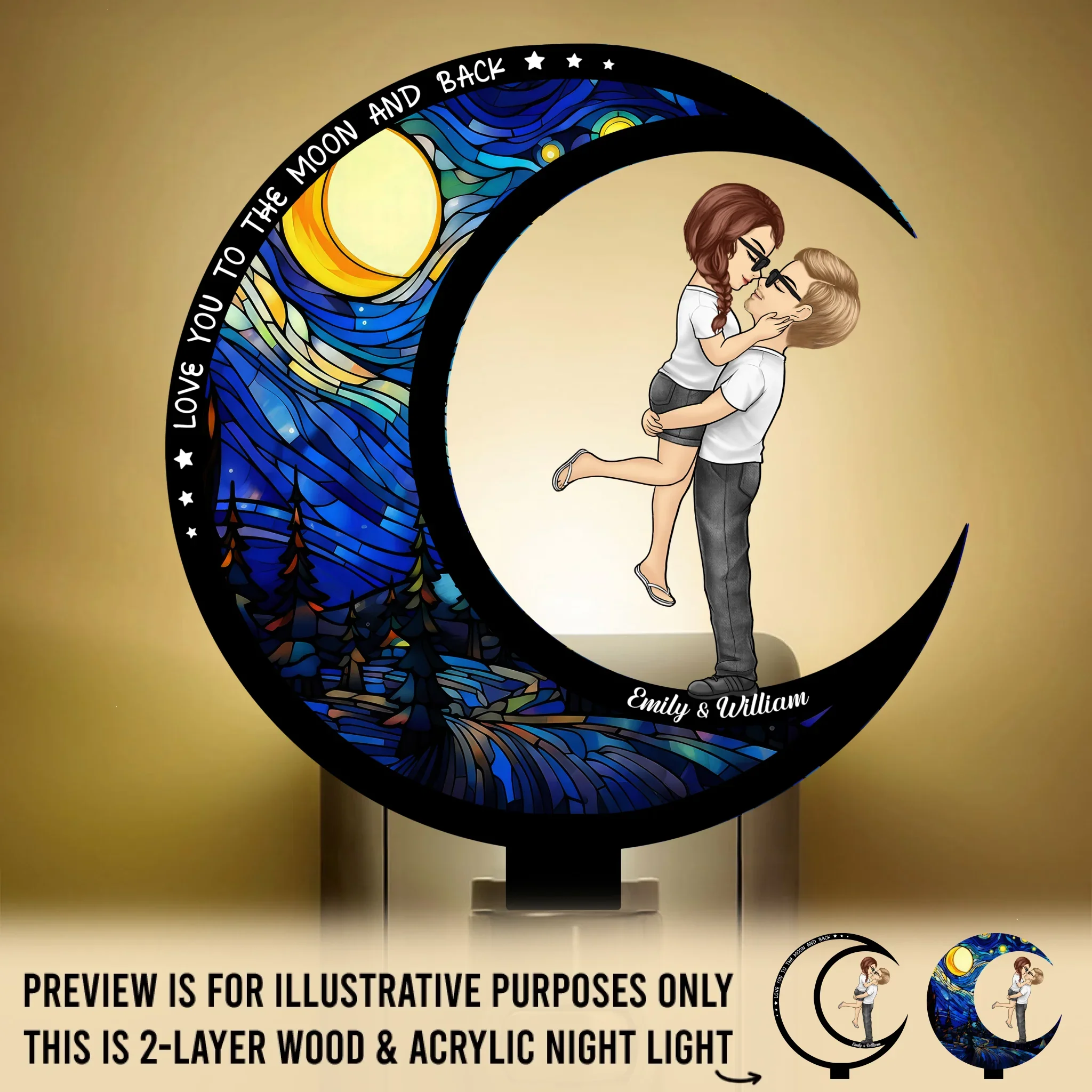 Custom Wood And Acrylic Night Light - Personalized Anniversary Wedding Gifts For Husband And Wife, Him And Her - Our Love Shines At Night - Robaser