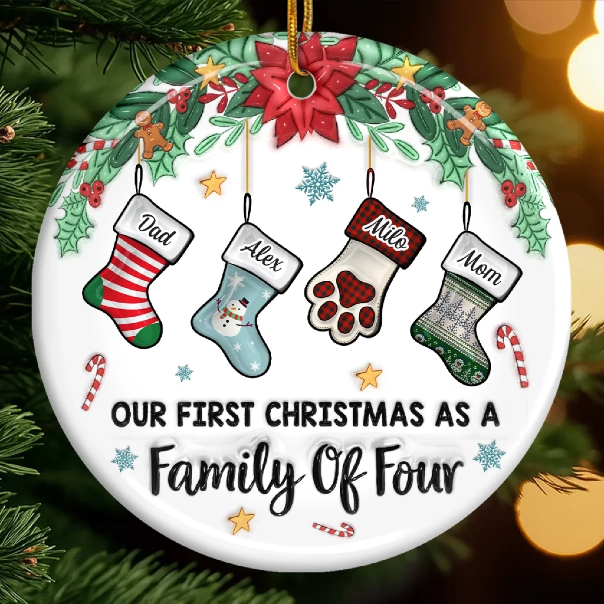 Custom First Christmas Ceramic Ornament - Personalized Christmas Birthday Gifts For Mom, Dad, Brother, Sister, Kids - Our Family  s First Christmas Magic - Robaser