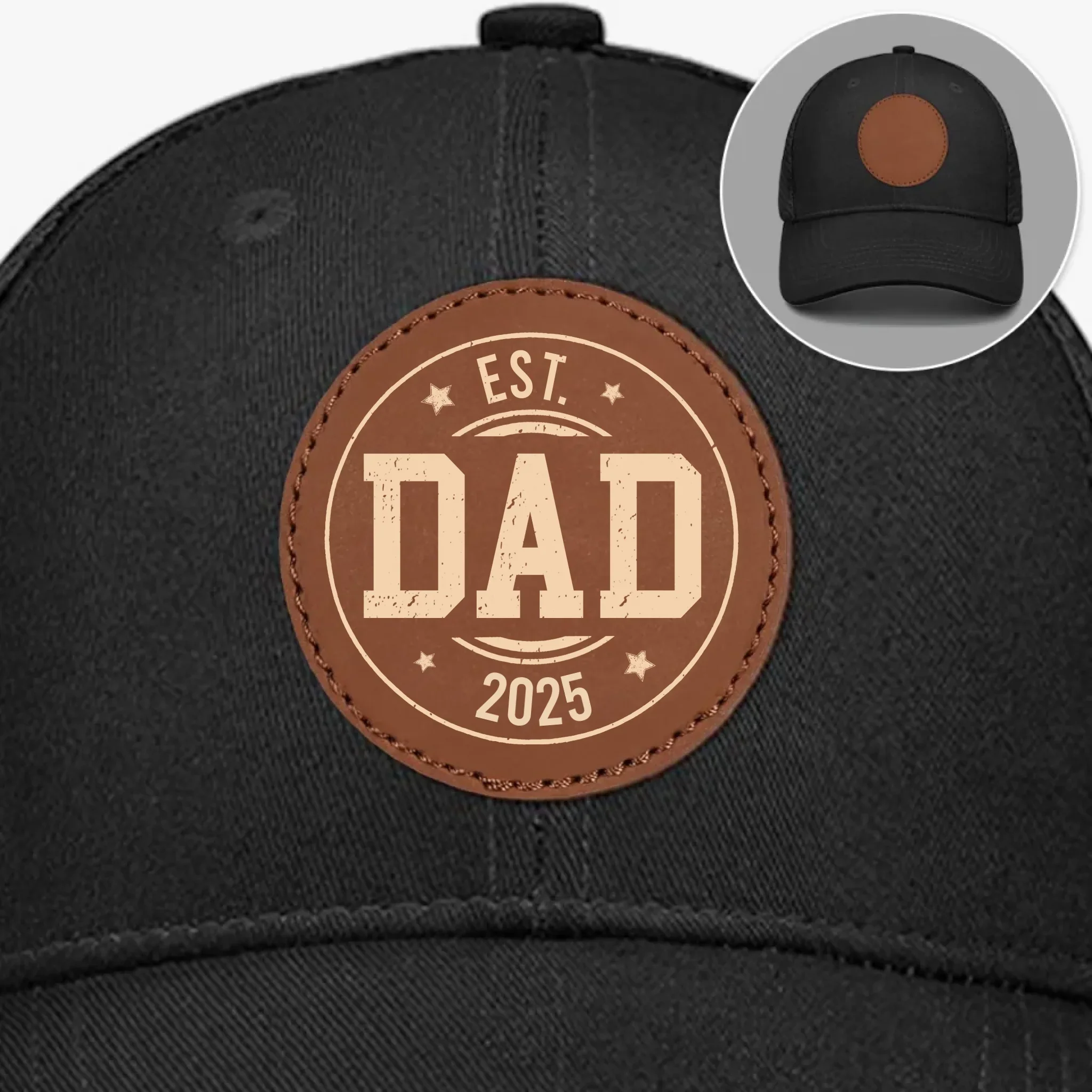 Fatherhood Starts Here - Family Personalized Custom Round Leather Patch Hat - Father's Day, Gift For Dad, Grandpa - Robaser