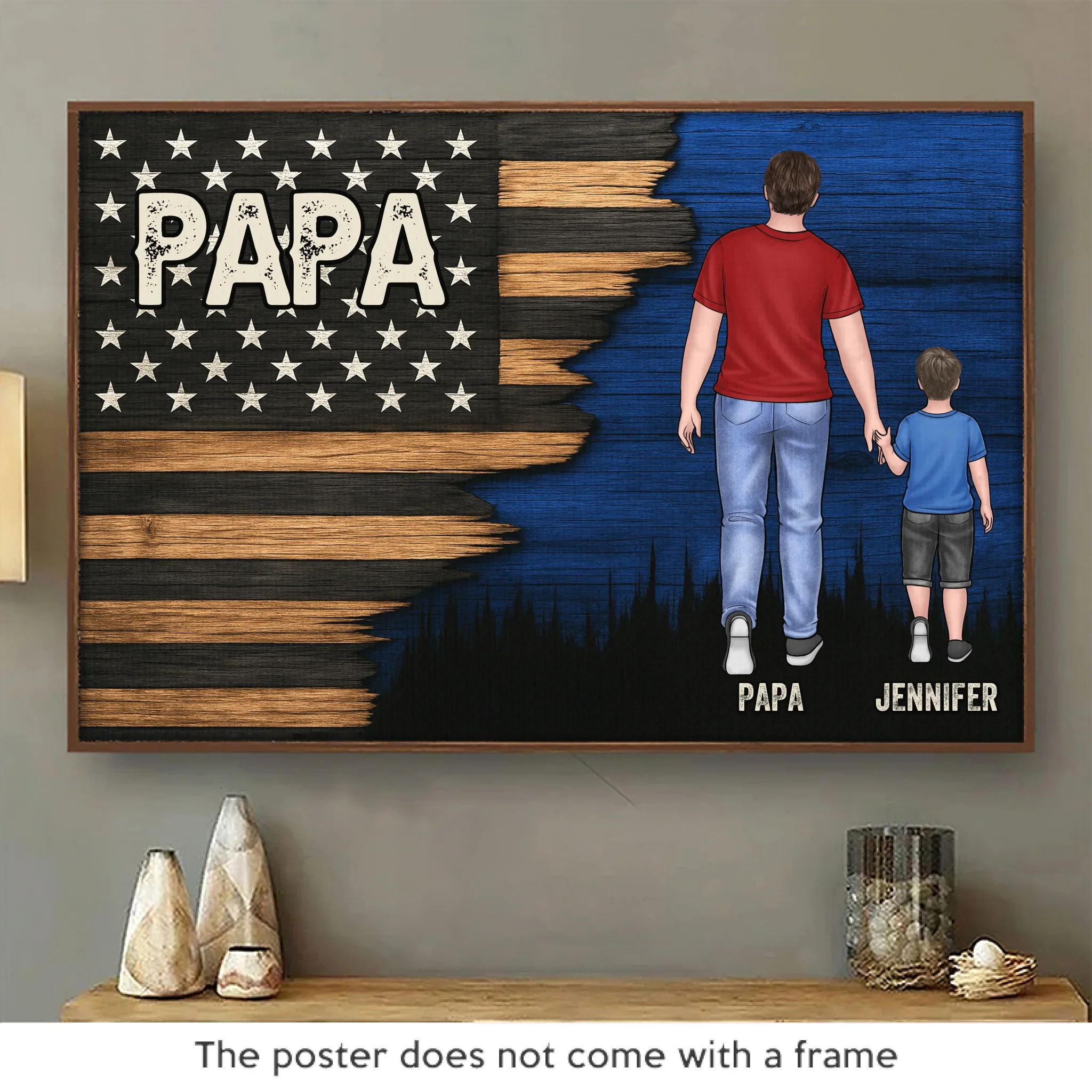 Held By Your Hands, Guided By Your Heart - Family Personalized Custom Horizontal Poster - Father's Day, Gift For Dad, Grandpa - Robaser