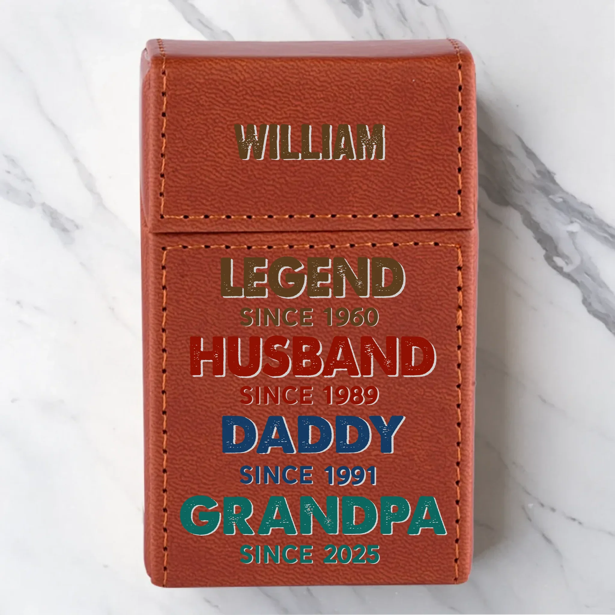 Legendary Since Day One - Family Personalized Custom Leather Cigarette Case - Father's Day, Gift For Dad, Grandpa - Robaser