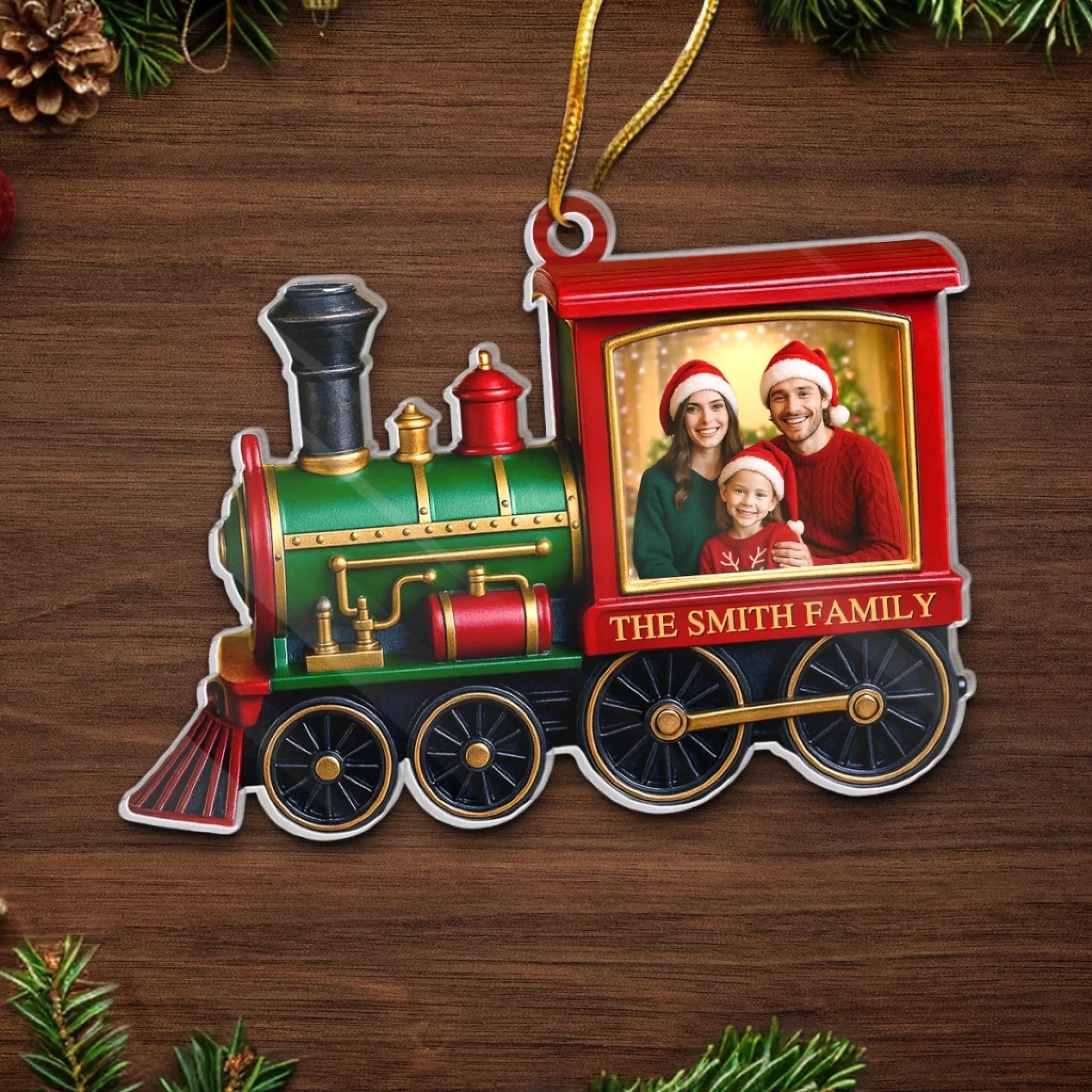 Custom Photo Acrylic Ornament - Personalized Christmas Birthday Gifts For Mom, Dad, Kids - All Aboard The Christmas Train - Robaser