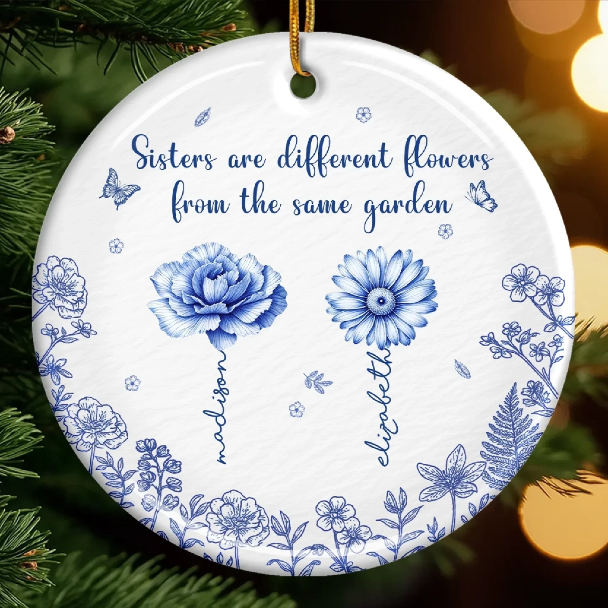 Custom Ceramic Ornament - Personalized Best Friend Christmas Birthday Gifts For Women, Besties, Sisters, BFF - Sisters Bloom From the Same Roots - Robaser