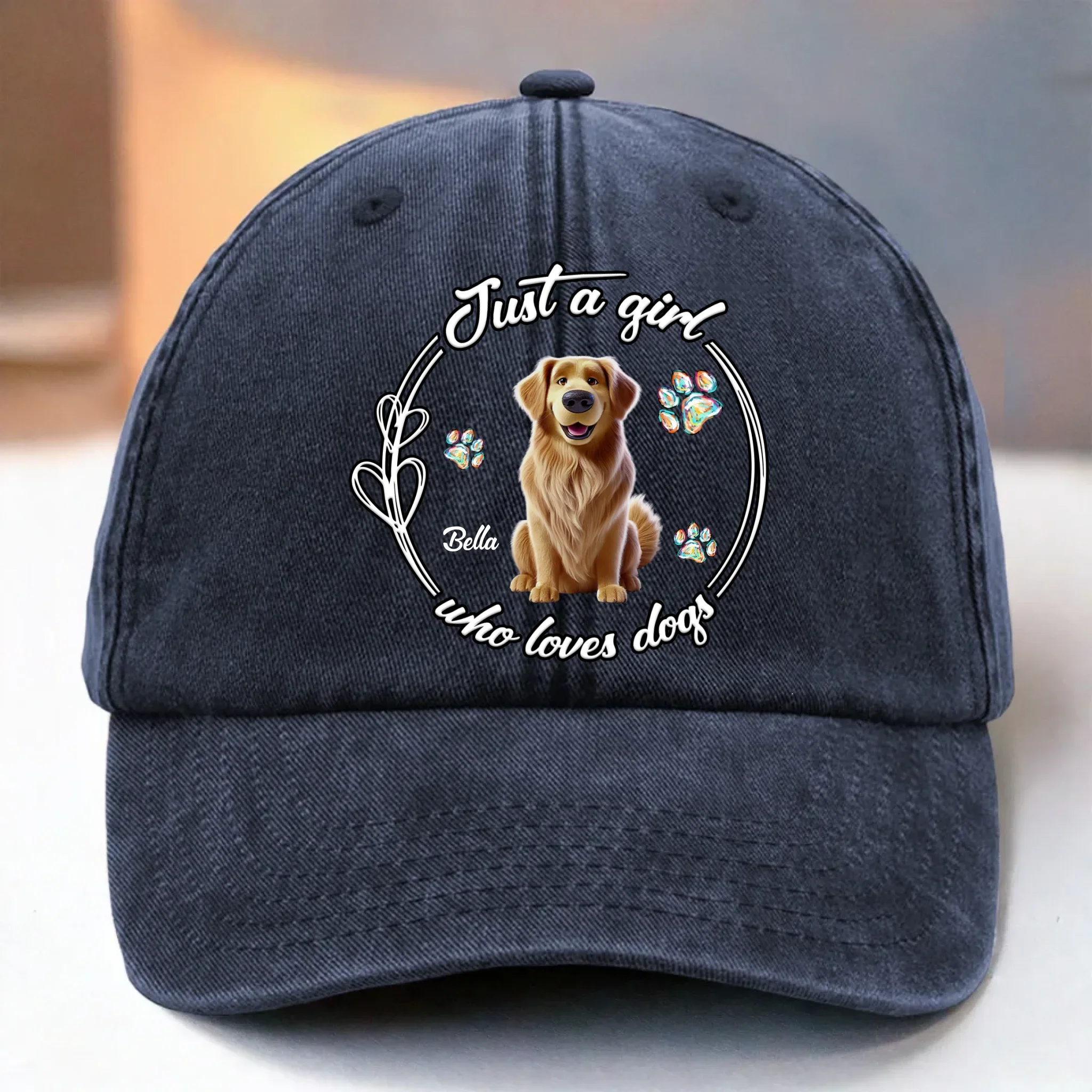 Custom Vintage Washed Denim Baseball Cap - Personalized Birthday Gifts For Dog Lovers, Dog Dad And Mom - Dogs Make Life Golden - Robaser