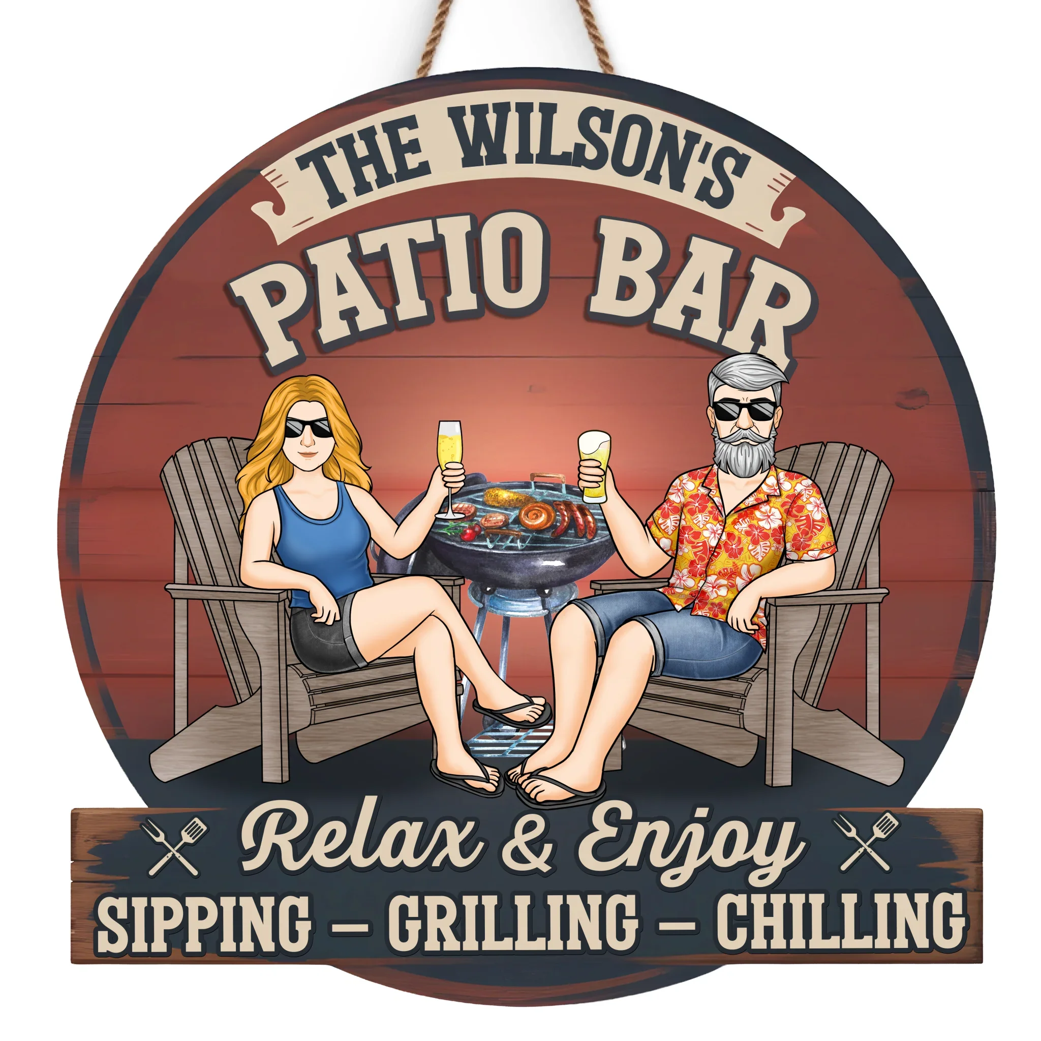Cold Drinks, Hot Grill - Couple Personalized Custom Home Decor Wood Sign - Gift For Husband Wife, Anniversary - Robaser