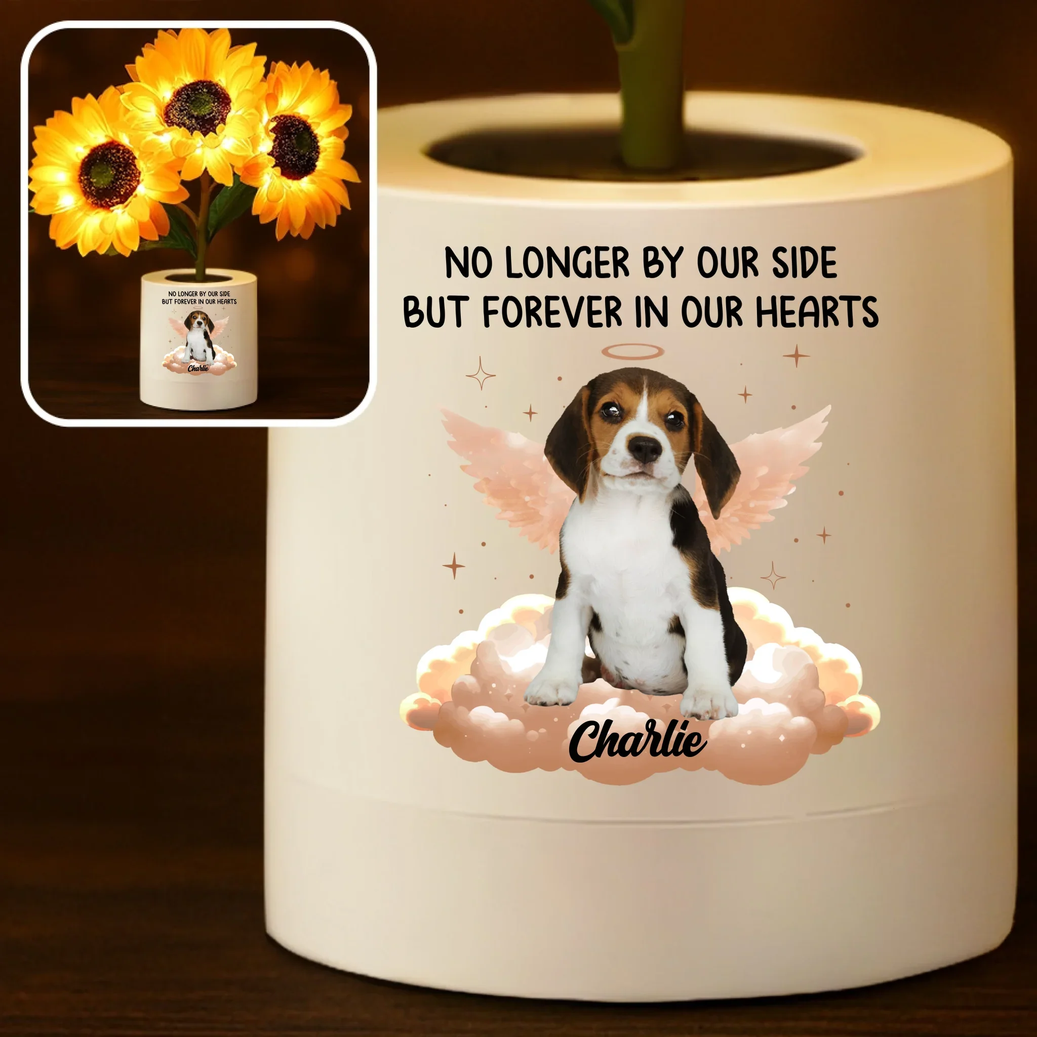 Custom Photo Sunflower Lamp Night Light - Personalized Pet Memorial Gifts For Dogs, Cats - Once By My Side Forever In My Heart - Robaser